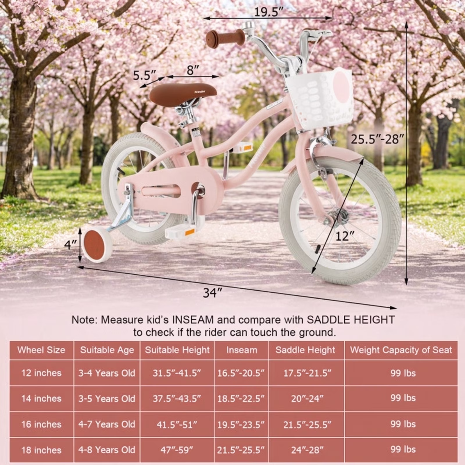 Redsmile Kids Bike 12 Inch with Training Wheels for Boys Girls Ages 3-4 Years, Toddler Bicycle with Adjustable Seat and Carbon Steel Frame, 99 lb Capacity Beginner Bike, Pink - Image 4