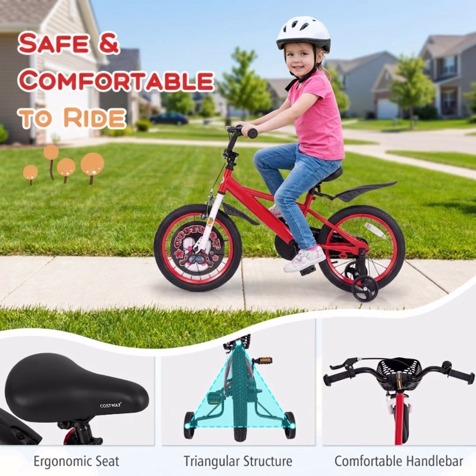 Redsmile Kids Bike 16 Inch with Training Wheels for Boys Girls Ages 4-8, Adjustable Kids Bicycle with Storage Basket, Double Handbrake and Coaster Brake, Carbon Steel Frame Youth Bike, Red - Image 5