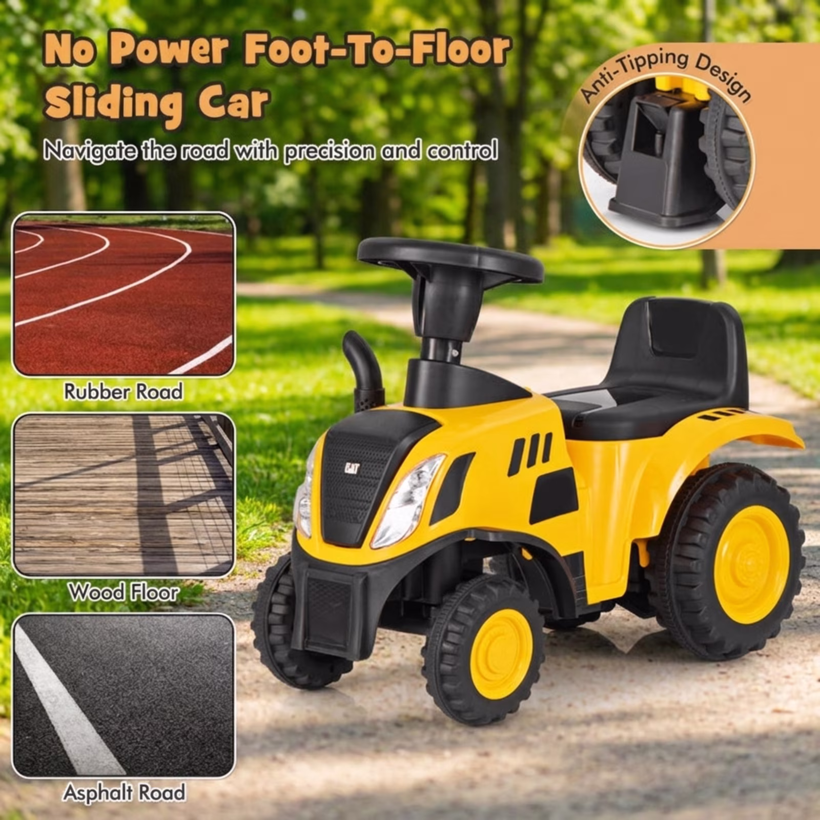 Redsmile Kids Ride On Tractor Push Foot-to-Floor Toddler Ride On Toy for Ages 1.5-3, Caterpillar-Styled with Detachable Trailer, Rake and Shovel, Holds 55 lbs, Yellow - Image 4