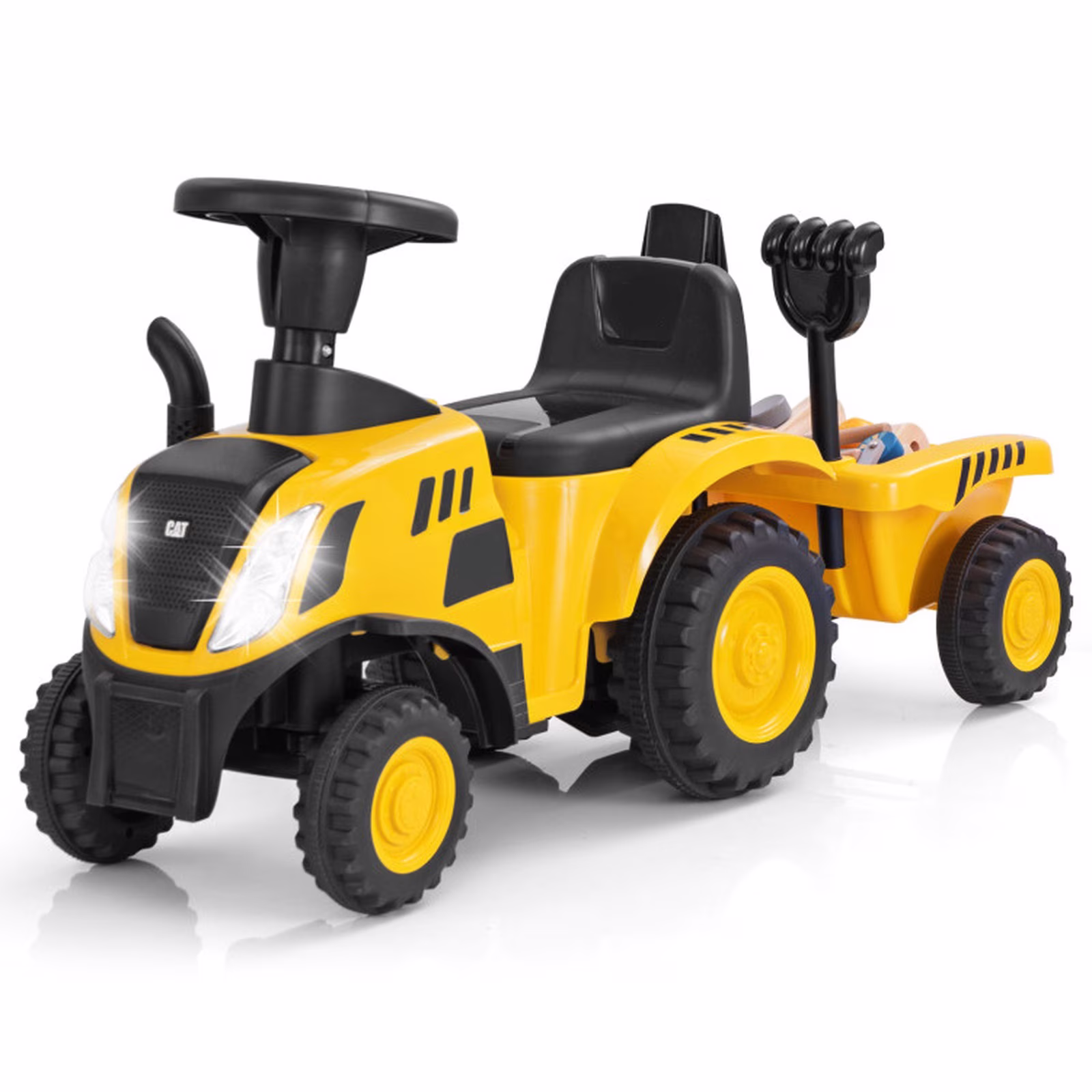 Redsmile Kids Ride On Tractor Push Foot-to-Floor Toddler Ride On Toy for Ages 1.5-3, Caterpillar-Styled with Detachable Trailer, Rake and Shovel, Holds 55 lbs, Yellow
