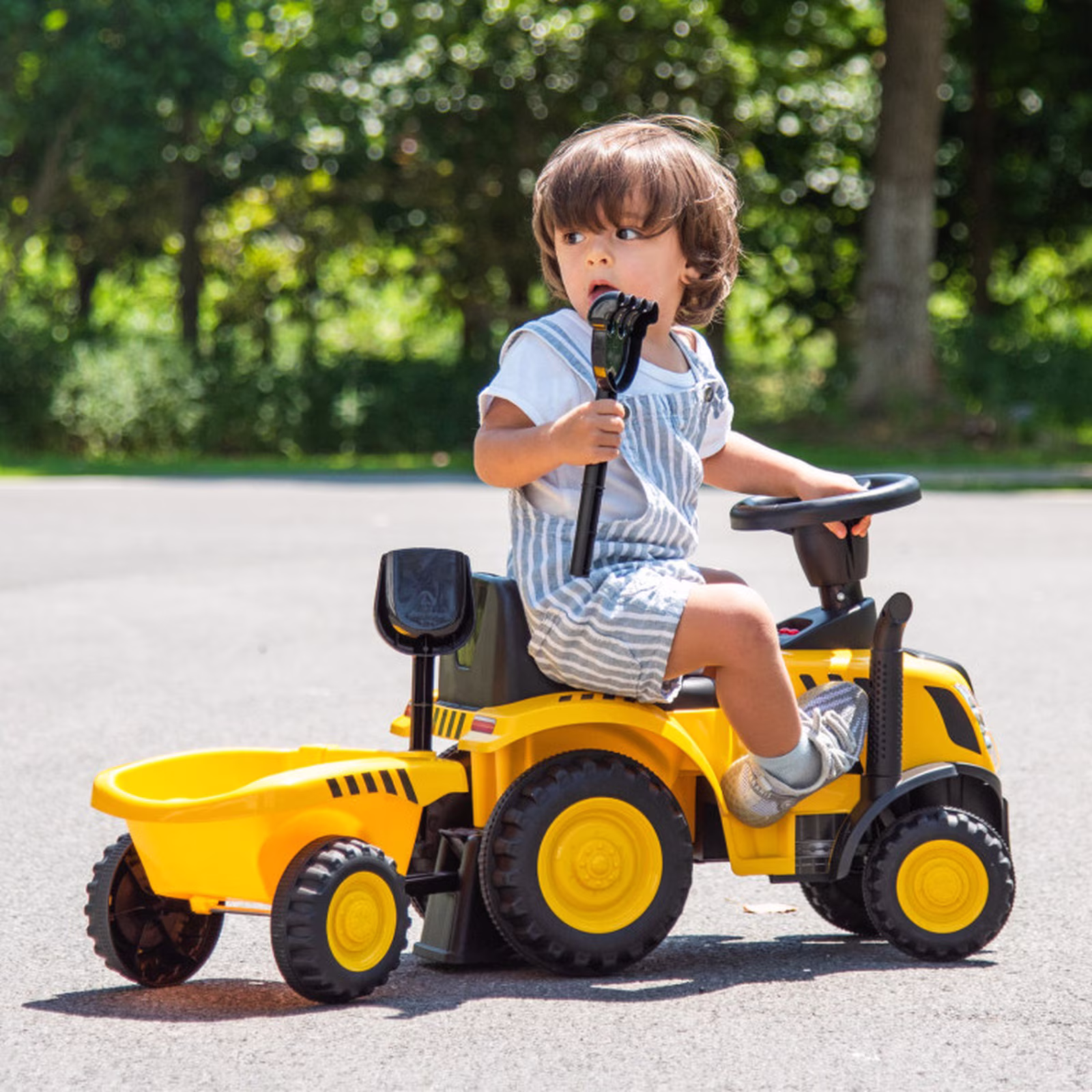 Redsmile Kids Ride On Tractor Push Foot-to-Floor Toddler Ride On Toy for Ages 1.5-3, Caterpillar-Styled with Detachable Trailer, Rake and Shovel, Holds 55 lbs, Yellow - Image 5