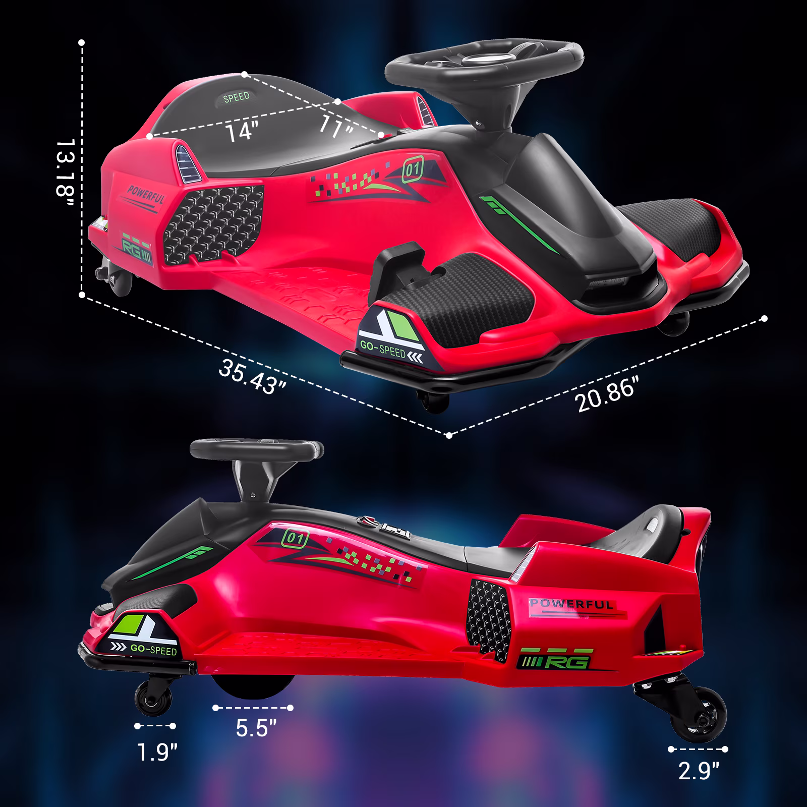 Ride On Drift Kart, Go Kart, Electric Go Kart 24V Drift Kart - 180W Brushless Motor, 7.5 mph Variable Speed, LED Light, Soft Start Battery Powered for Kids 8 - Image 5