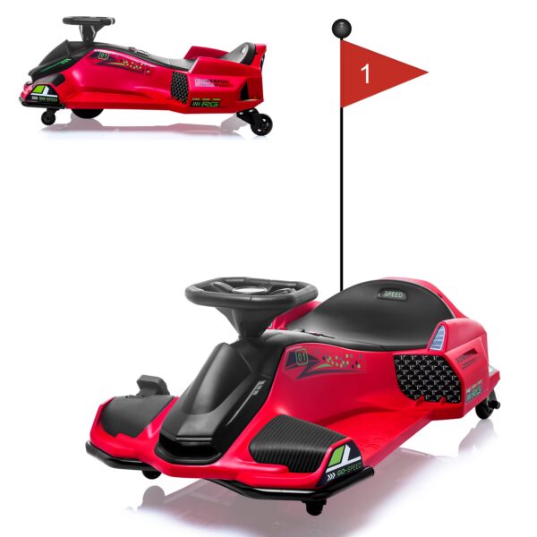 Ride On Drift Kart, Go Kart, Electric Go Kart 24V Drift Kart - 180W Brushless Motor, 7.5 mph Variable Speed, LED Light, Soft Start Battery Powered for Kids 8