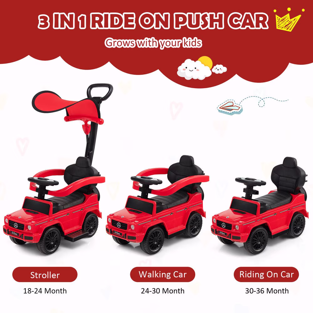 Ride on Push Car, Mercedes Benz G350 3 in 1, Red with Canopy, Walking Car, Sliding Car - Image 4