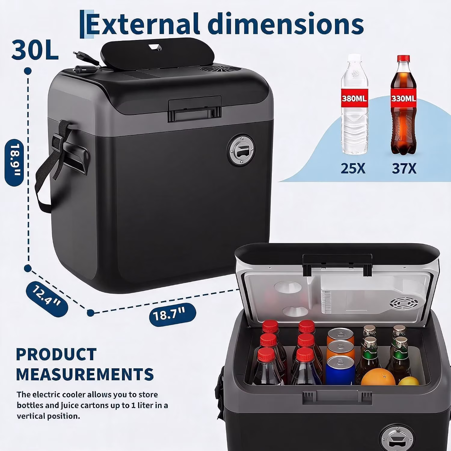 Riedhoff 32 quart Portable Car Refrigerator, Electric Cooler & Warmer with Handle, Black & Gray - Image 3