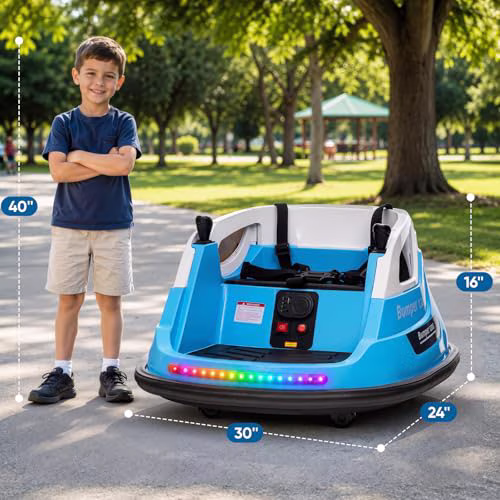 RJV 12V Electric Bumper Car for Kids 360 Spin Ride on Toy with Remote Control LED Lights Blue - Image 2