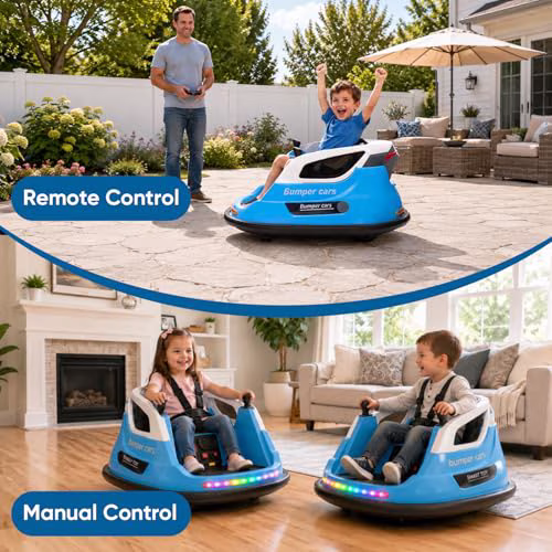 RJV 12V Electric Bumper Car for Kids 360 Spin Ride on Toy with Remote Control LED Lights Blue - Image 3