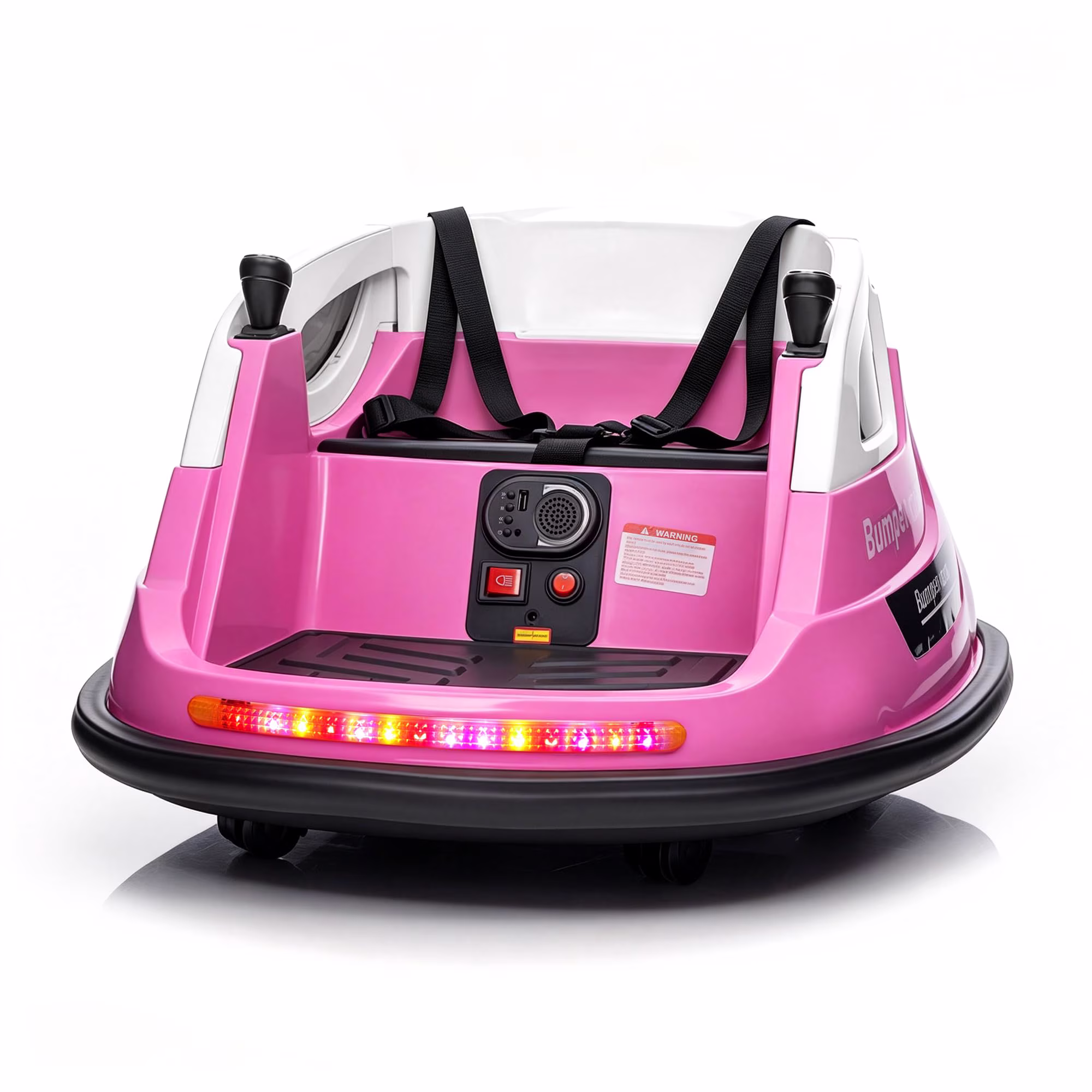 RJV Kids Electric Bumper Car, 12V Ride-On Toy with 360 Spin, Remote Control, 2 Speeds, Dual Motors, LED Light Strip, Music and Storage, Pink