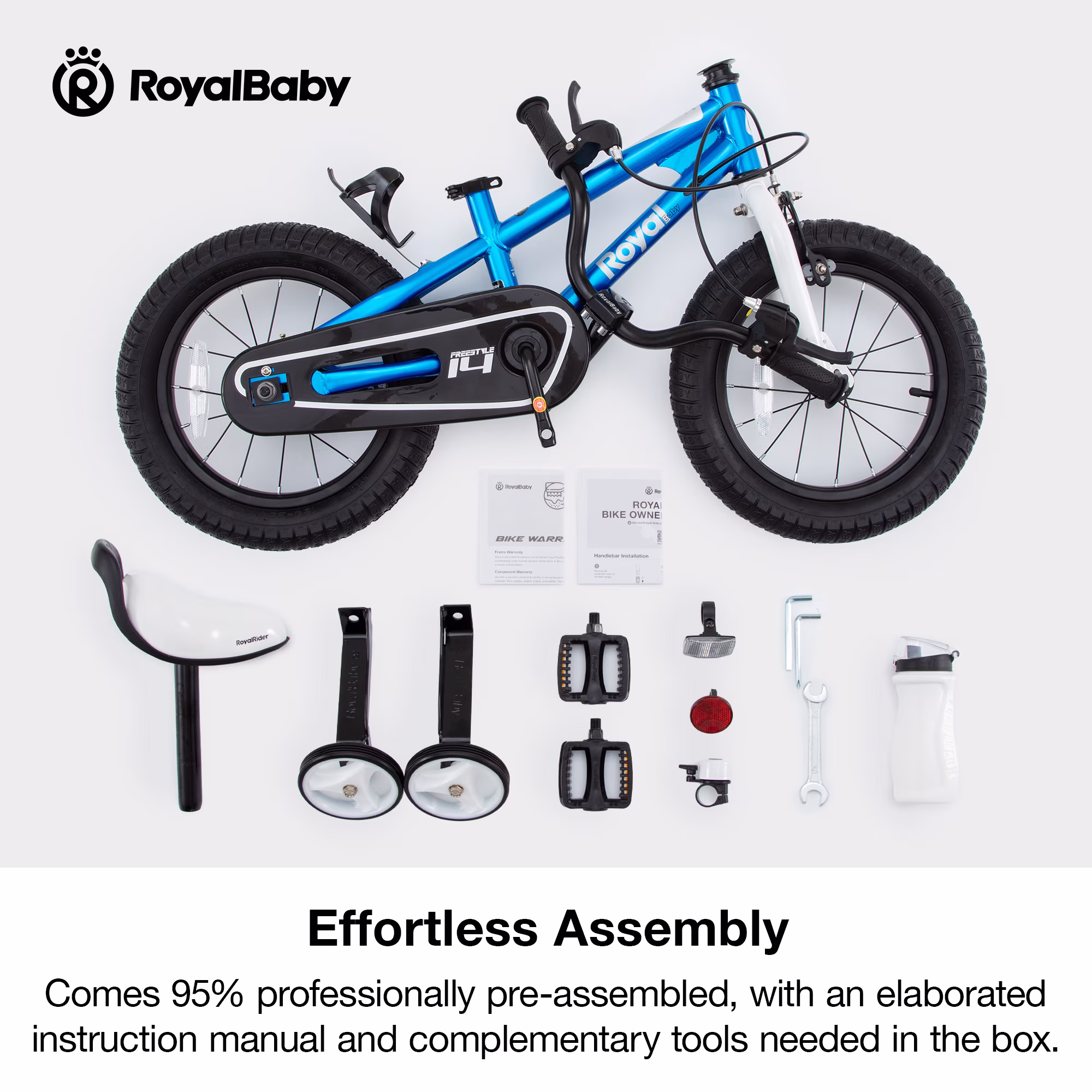 Royalbaby Boys Girls Kids Bike 14 In BMX Freestyle Blue 2 Hand Brakes Bicycles with Training Wheels Child Bicycle - Image 5
