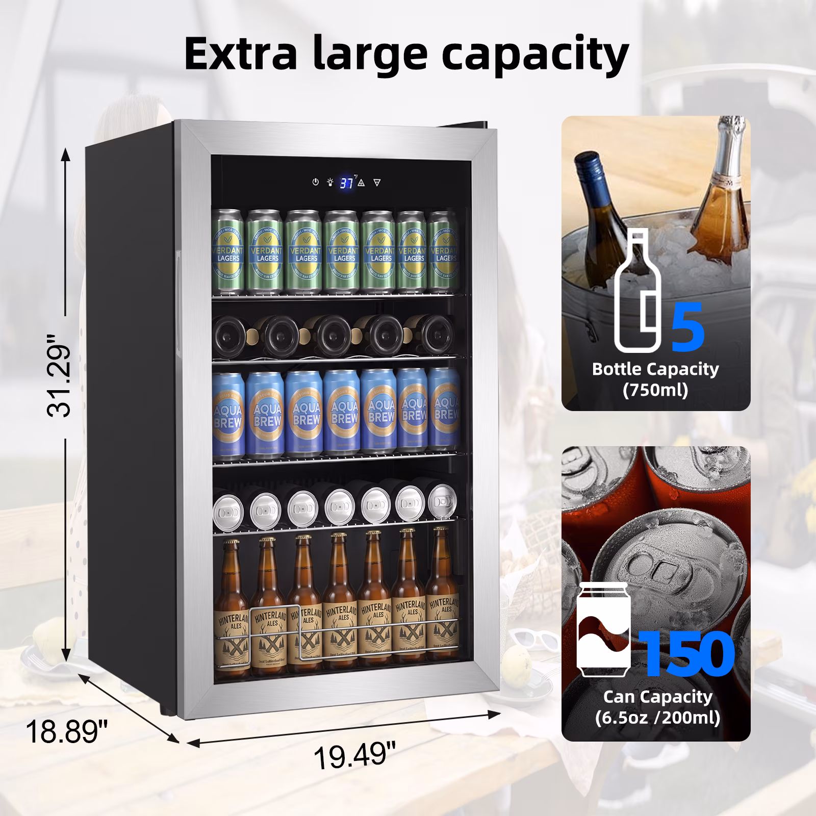 Rstll 150 Can Beverage Refrigerator with Glass Door,Extra Bottles Rack,Touch Control Panel,Freestanding Mini Fridge,Silver,2026 - Image 4