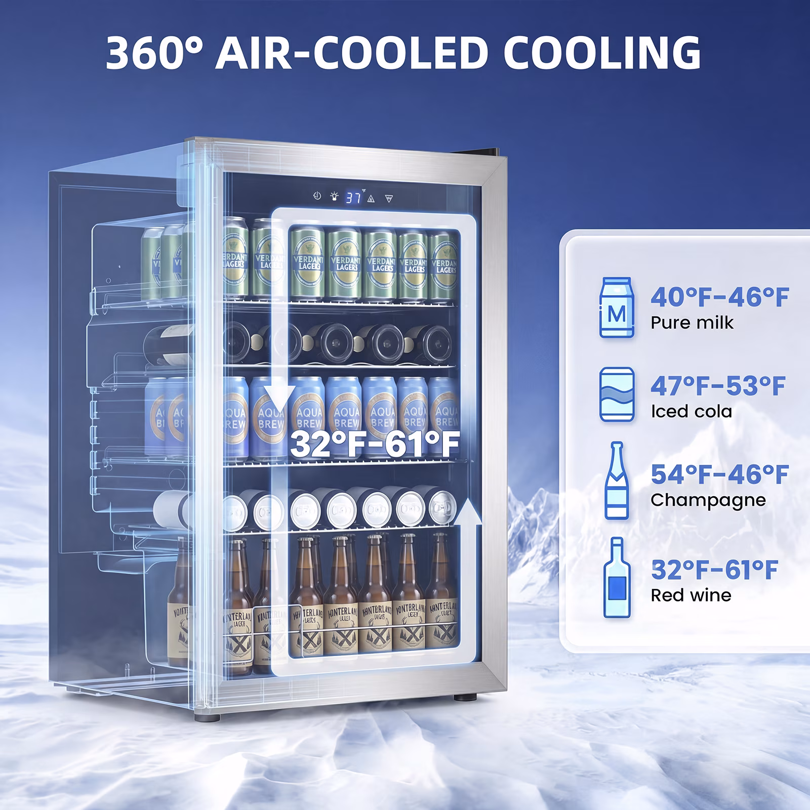 Rstll 150 Can Beverage Refrigerator with Glass Door,Extra Bottles Rack,Touch Control Panel,Freestanding Mini Fridge,Silver,2026 - Image 3