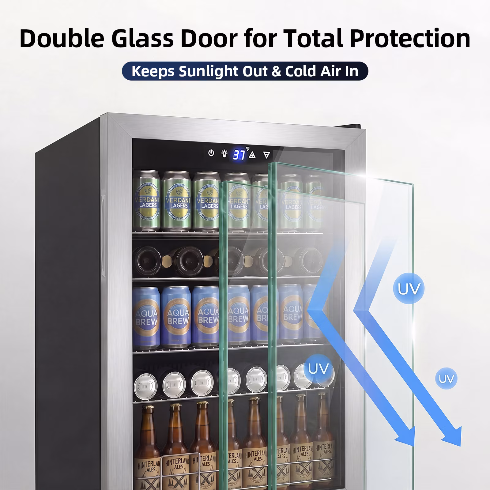 Rstll 150 Can Beverage Refrigerator with Glass Door,Extra Bottles Rack,Touch Control Panel,Freestanding Mini Fridge,Silver,2026 - Image 2