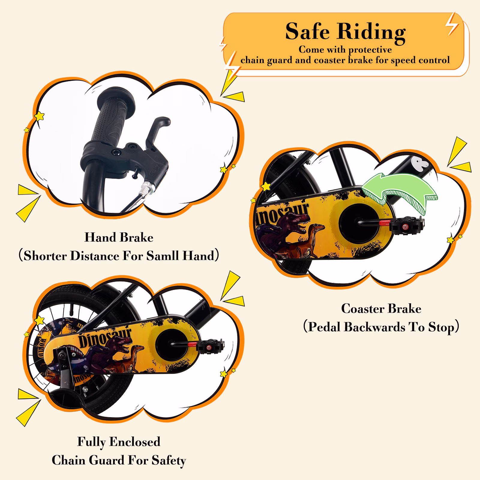 RULLY Dinosaur 16 Inch Kids Bike for Boys Ages 4-7, with Basket & Training Wheels, Black - Image 4