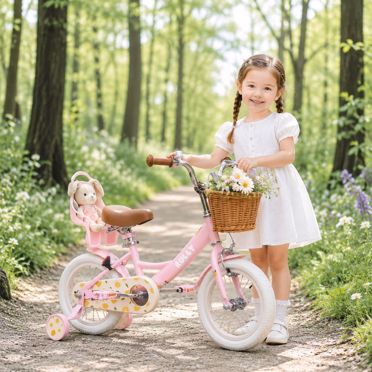 Rully Lemon Kids Bike 14 Inch Bicycle for Girls Ages 3 4 5 Years, Girl Bikes with Basket & Doll Seat,Pink - Image 2