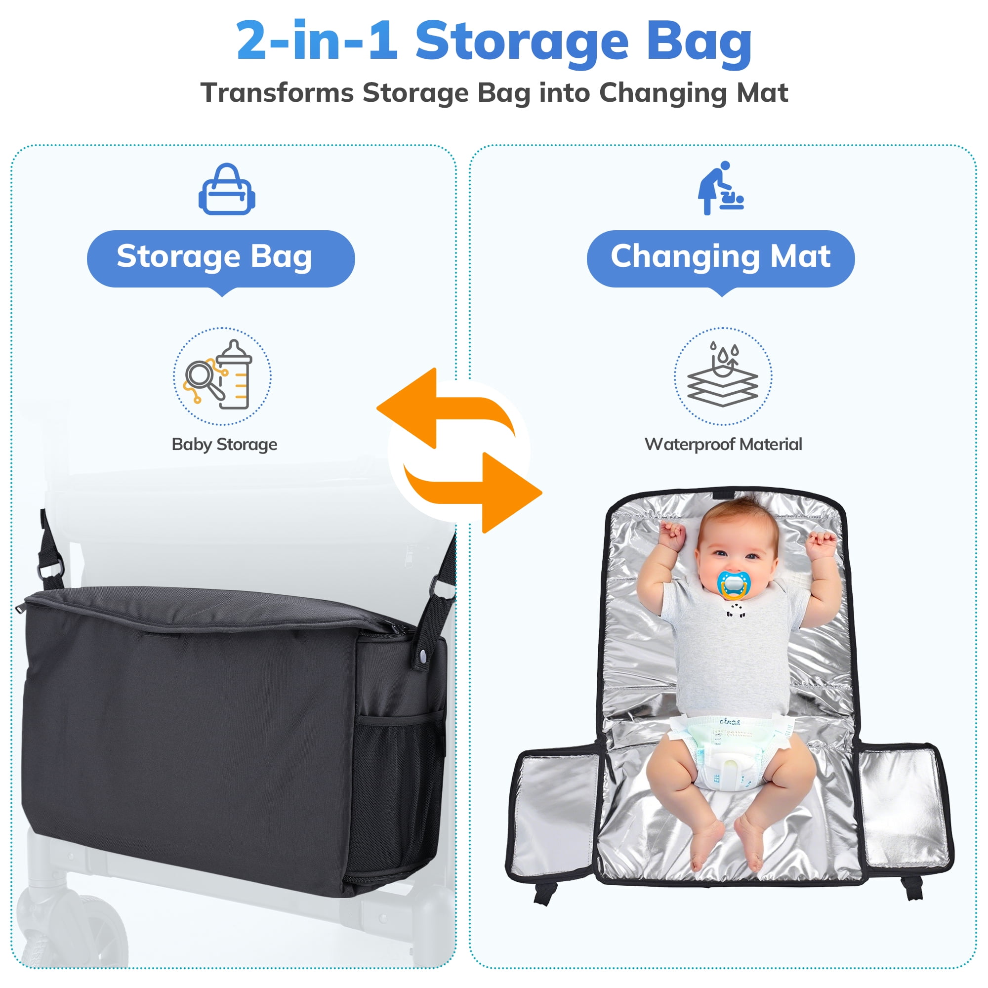 SACVON 4-in-1 Baby Stroller Wagon, 4-Seat Convertible Wagon for Kids with Removable Canopy, Cooler Bag, Adjustable Handle, for Outdoor Camping & Travel, Black - Image 3