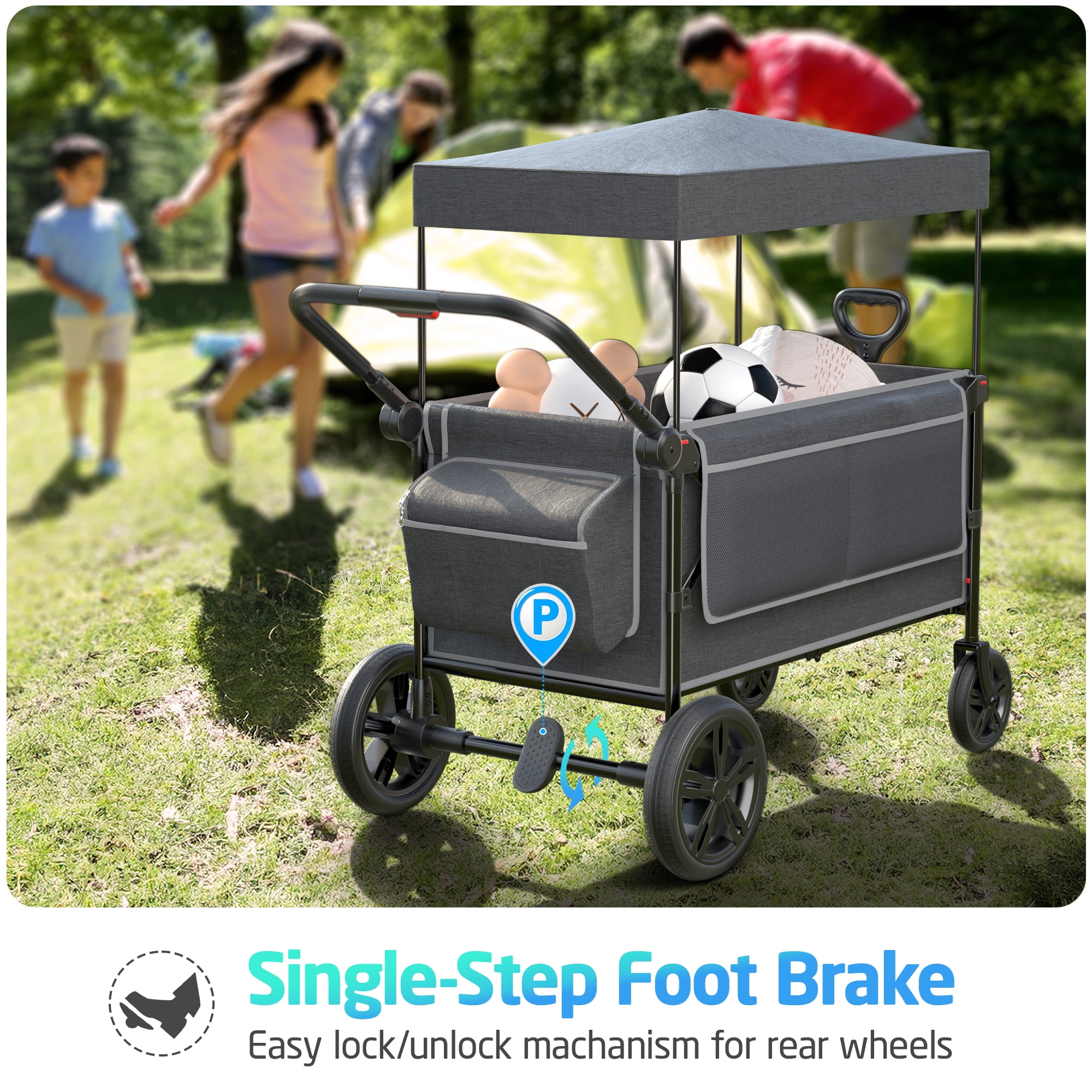 SACVON All-Terrain Stroller Wagon for Toddlers with Canopy, Parent Organizer, Adjustable Handlebar, 2 Cup Holders - Image 5