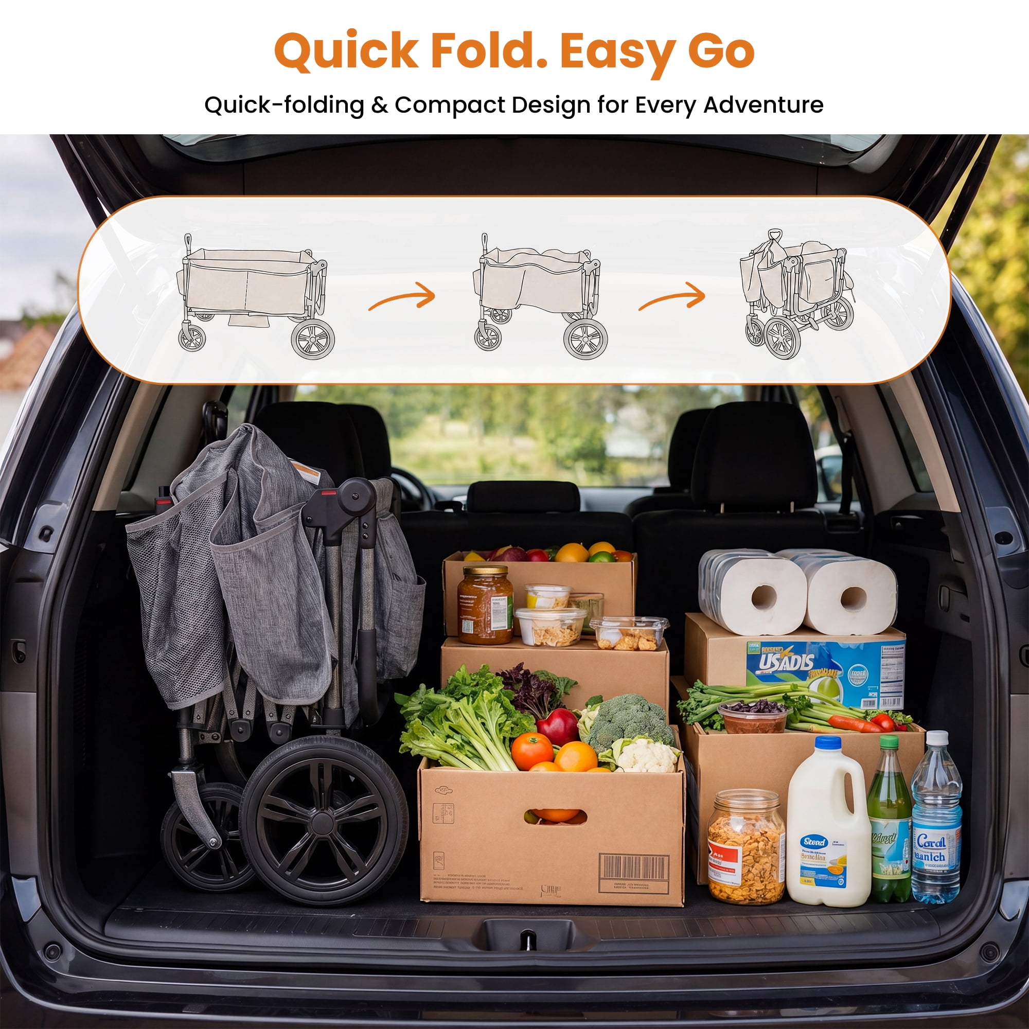 SACVON Wagon Stroller for 4 Kids with 5-Point Harnesses,Detachable Seats Stroller Wagon 4 Seater for Garden,Removable Canopy,Adjustable Handles,Camping Trips,Gray - Image 5