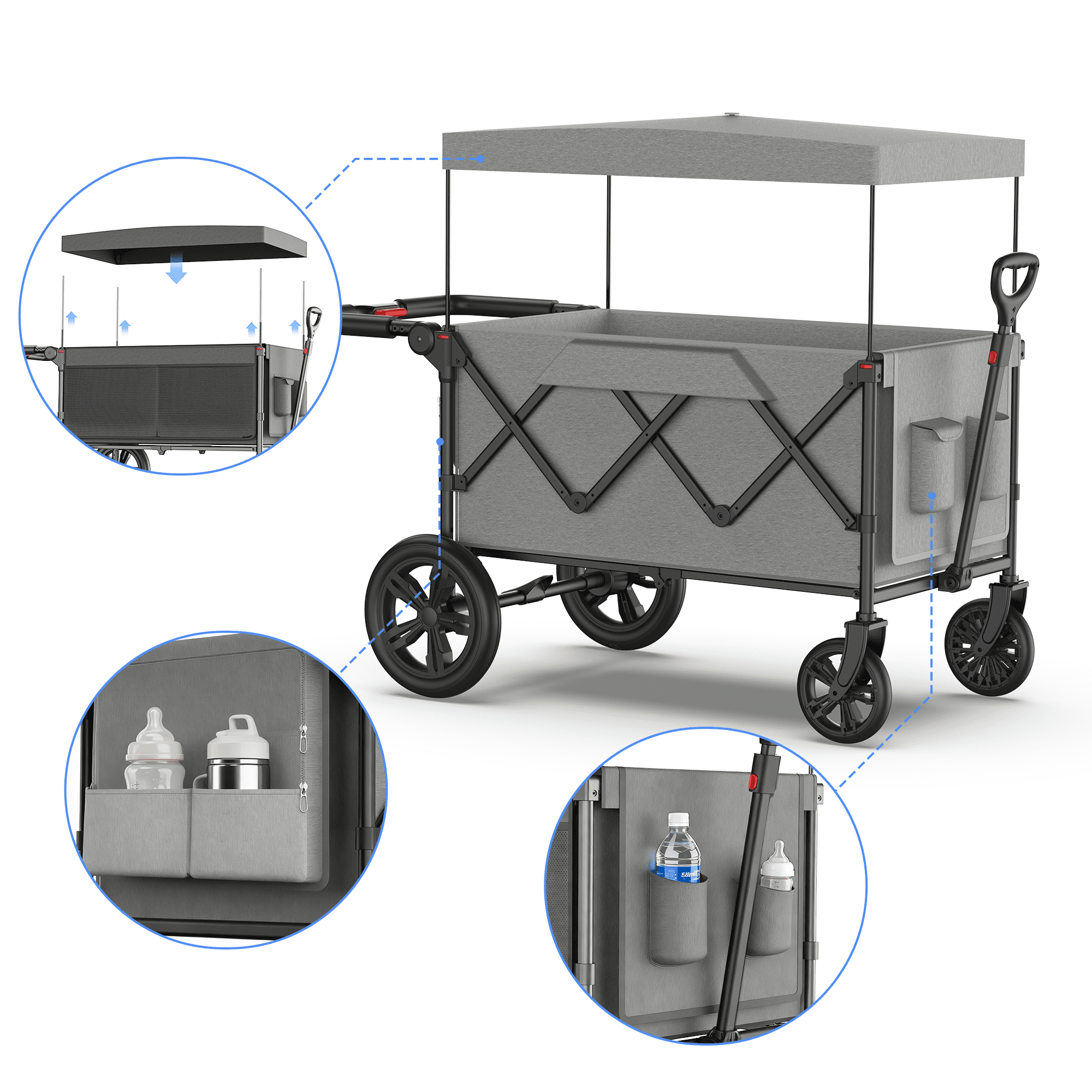 SaveJoy 3-in-1 Stroller Wagon for 2 Kids, Collapsible Toddler Wagon with Removable Canopy, 5-Point Harness and All-Terrain Wheels - Image 3