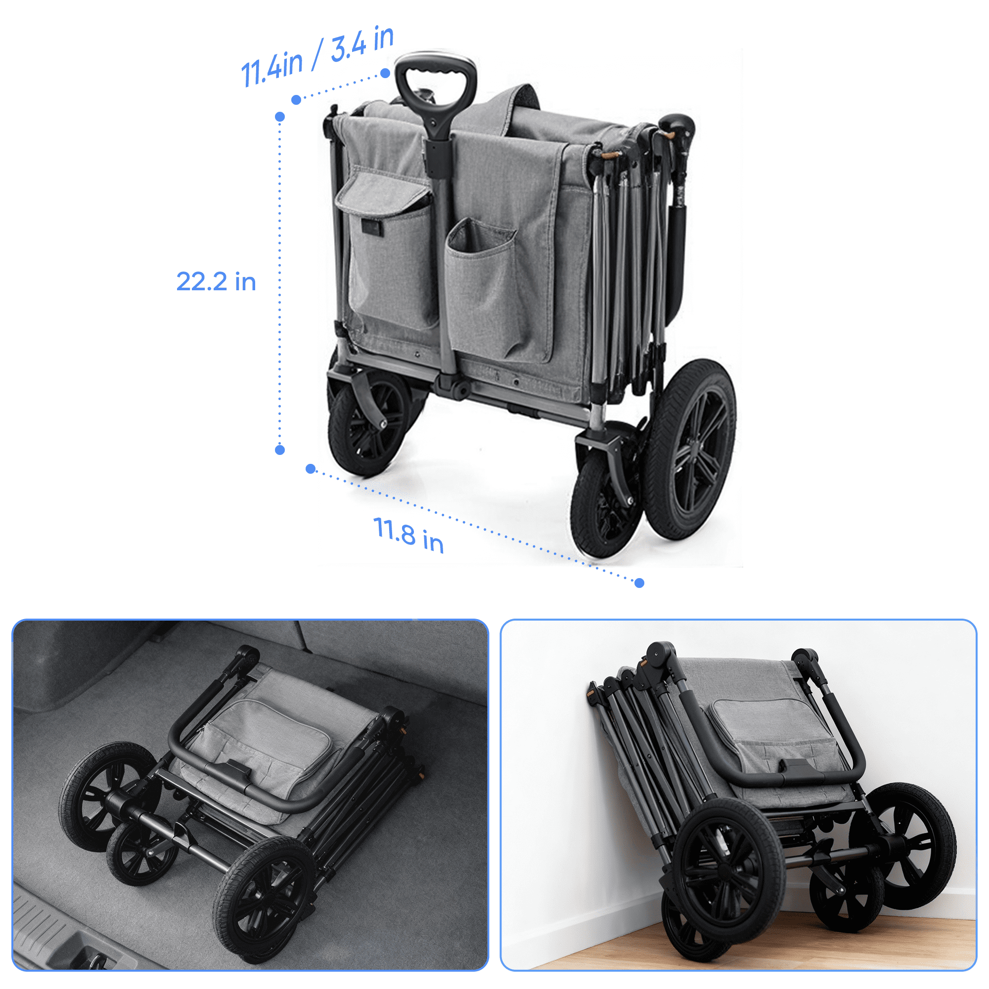 SaveJoy 3-in-1 Stroller Wagon for 2 Kids, Collapsible Toddler Wagon with Removable Canopy, 5-Point Harness and All-Terrain Wheels - Image 4