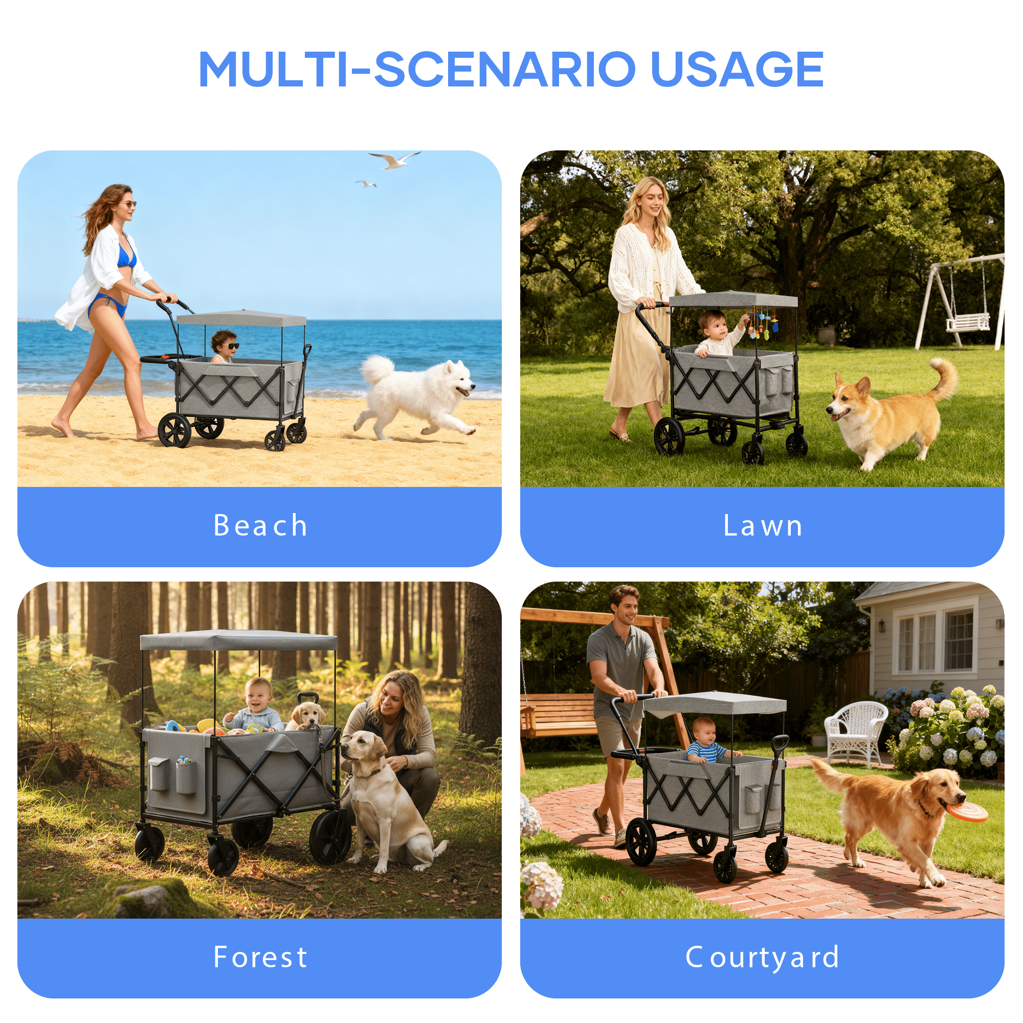 SaveJoy 3-in-1 Stroller Wagon for 2 Kids, Collapsible Toddler Wagon with Removable Canopy, 5-Point Harness and All-Terrain Wheels - Image 5