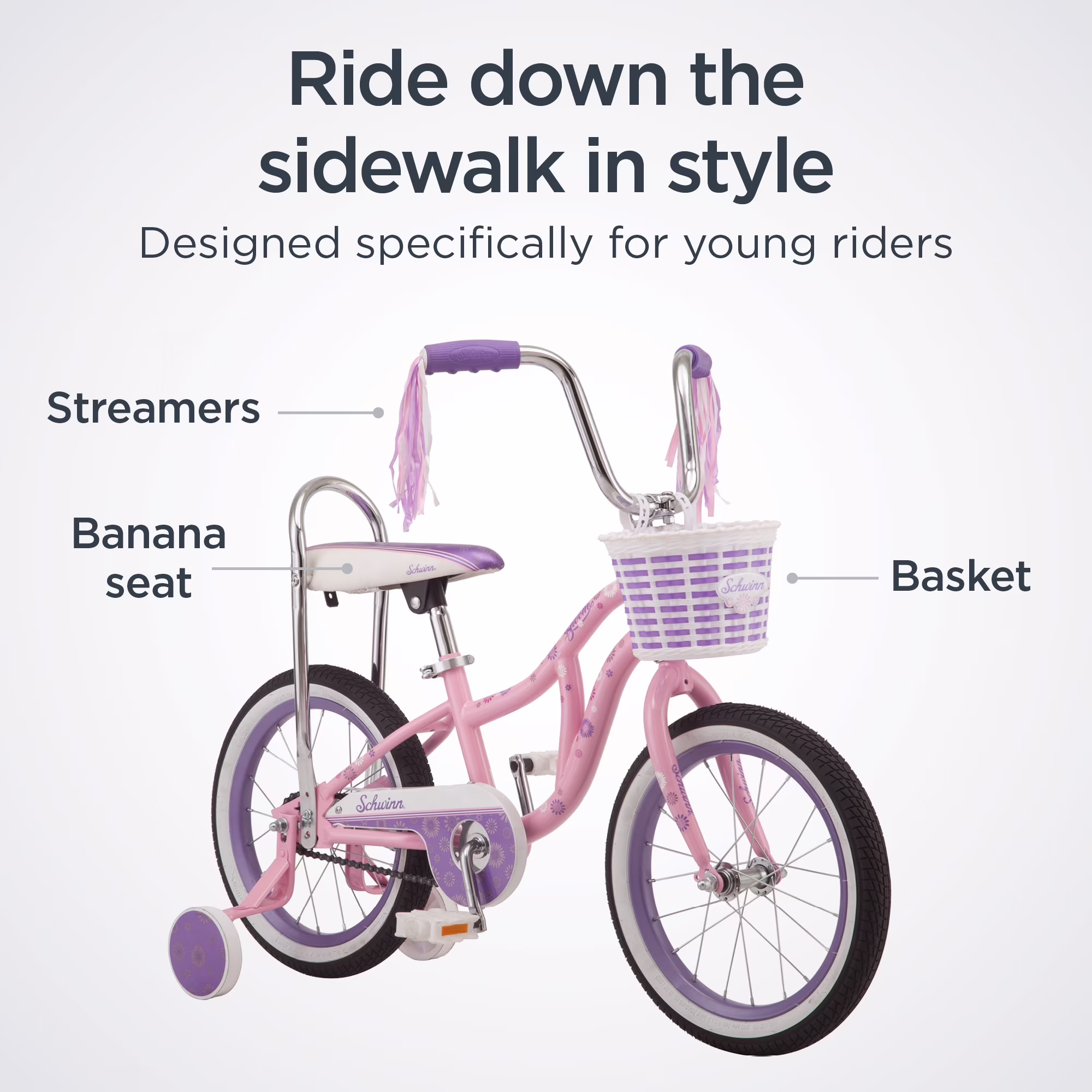 Schwinn Bloom 16-in. Kid's Bike with Training Wheels, Pink Child Bicycle - Image 3