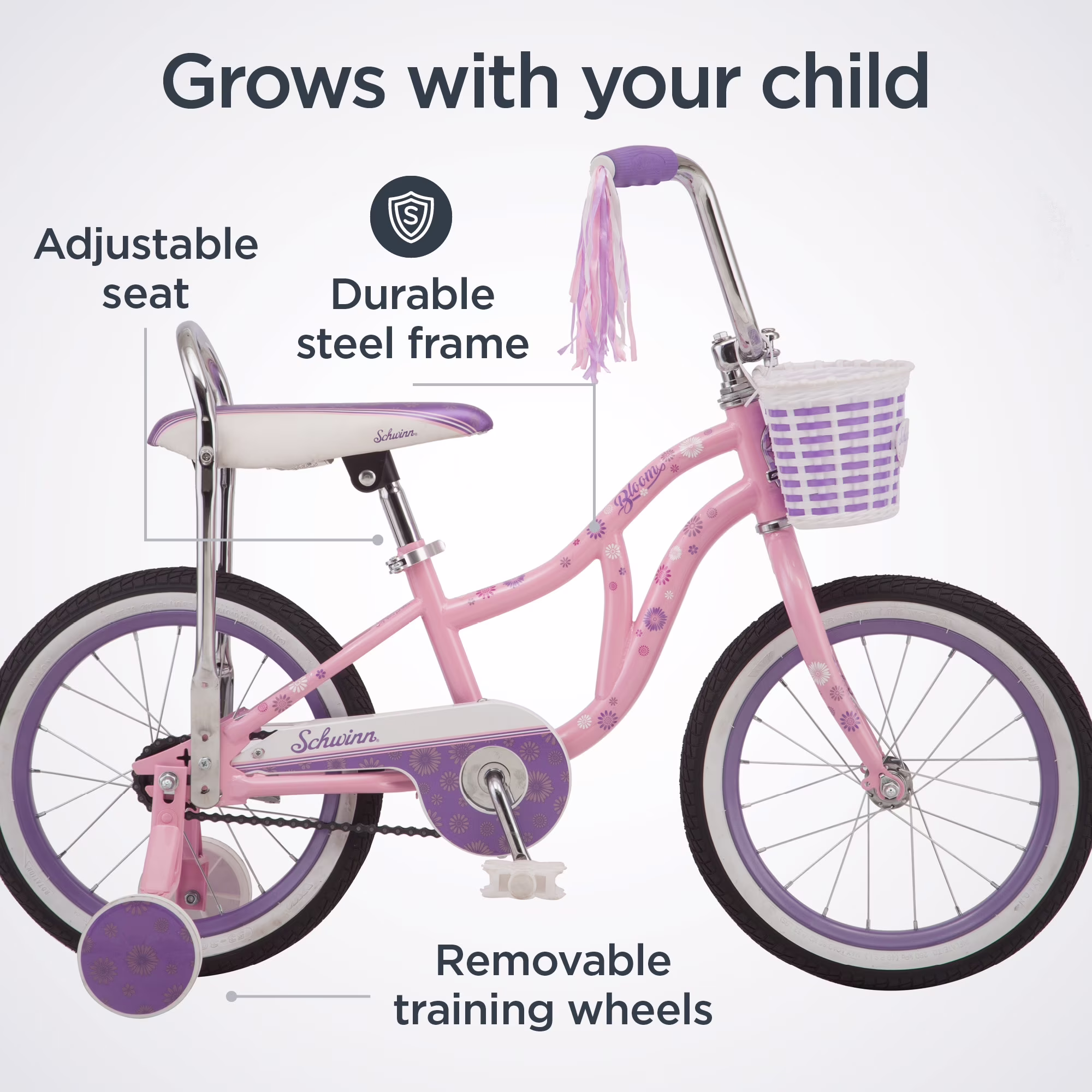 Schwinn Bloom 16-in. Kid's Bike with Training Wheels, Pink Child Bicycle - Image 2