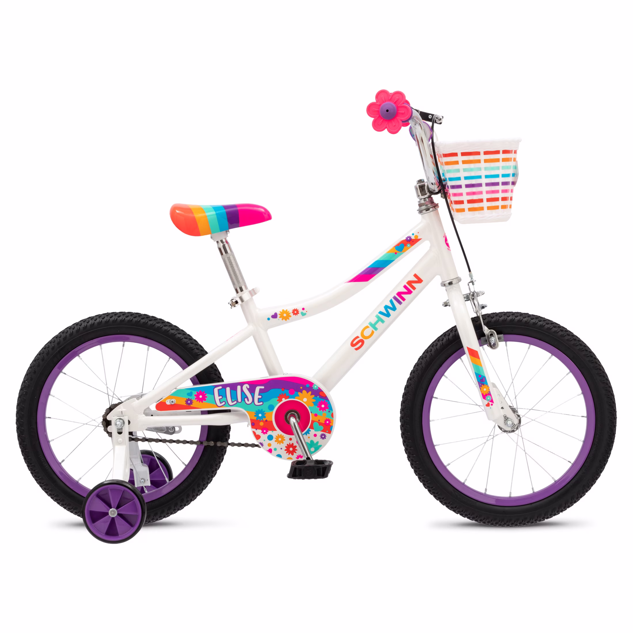 Schwinn Elise Kids Bike with Training Wheels, 16 Inch Wheels, Ages 3-7, White