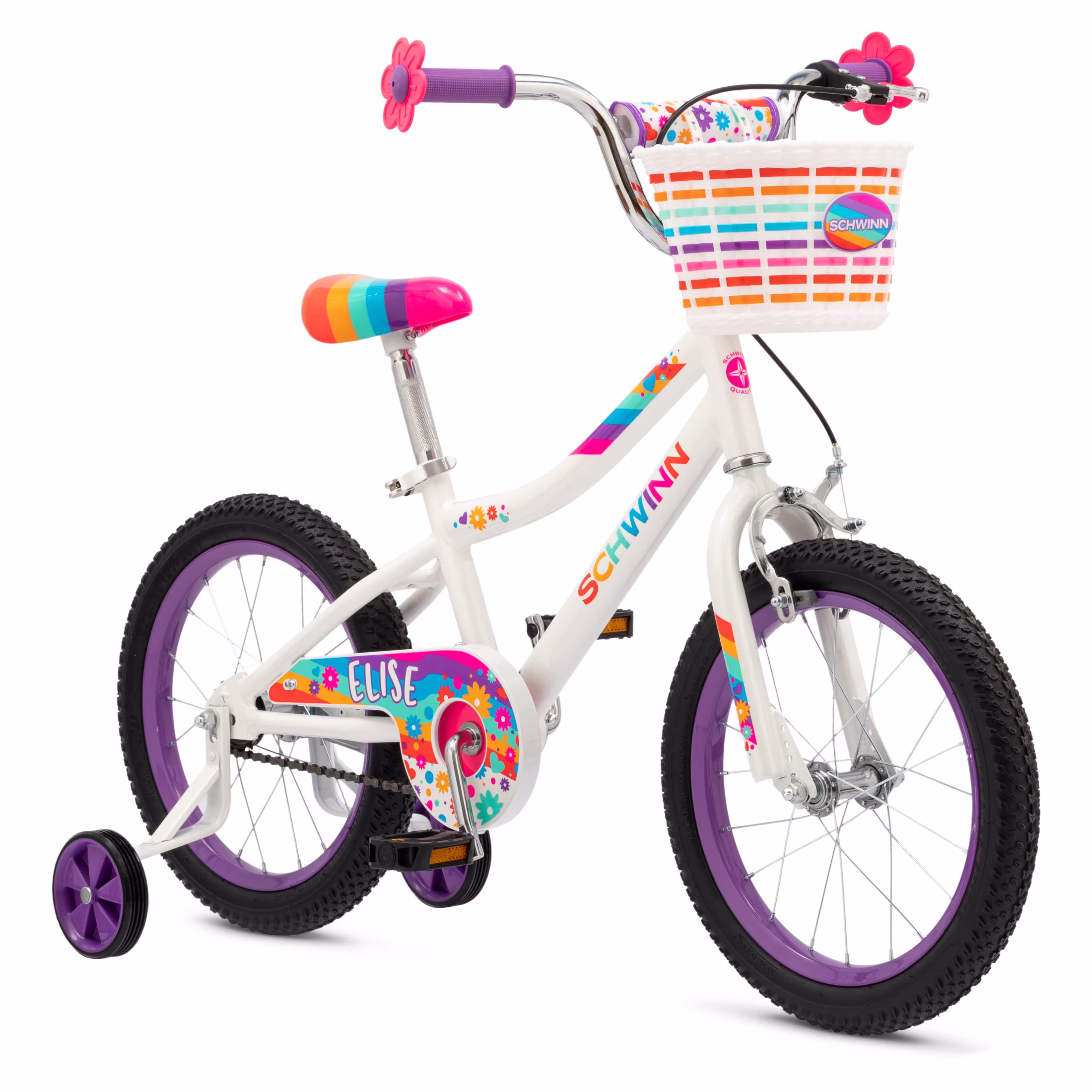 Schwinn Elise Kids Bike with Training Wheels, 16 Inch Wheels, Ages 3-7, White - Image 2