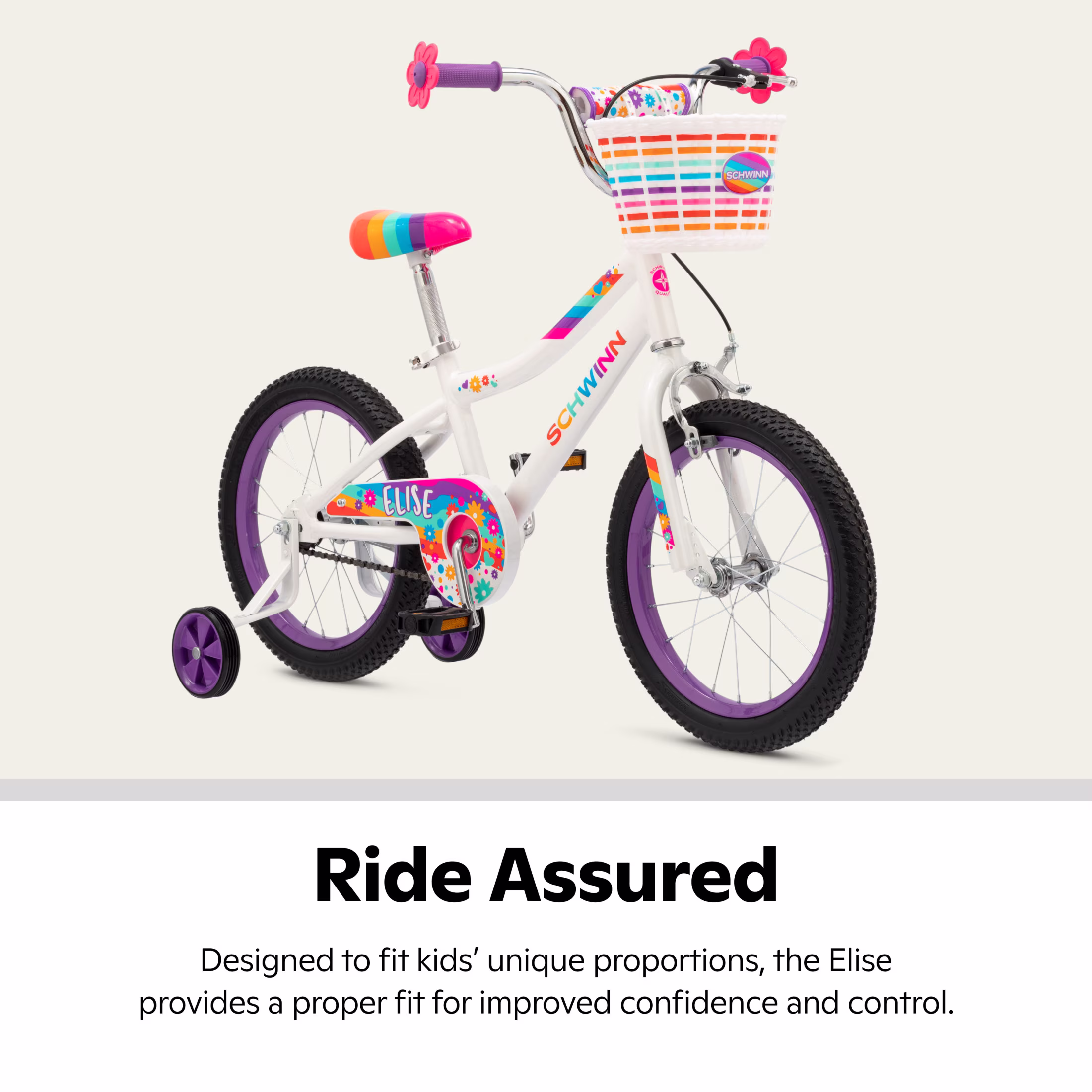 Schwinn Elise Kids Bike with Training Wheels, 16 Inch Wheels, Ages 3-7, White - Image 4