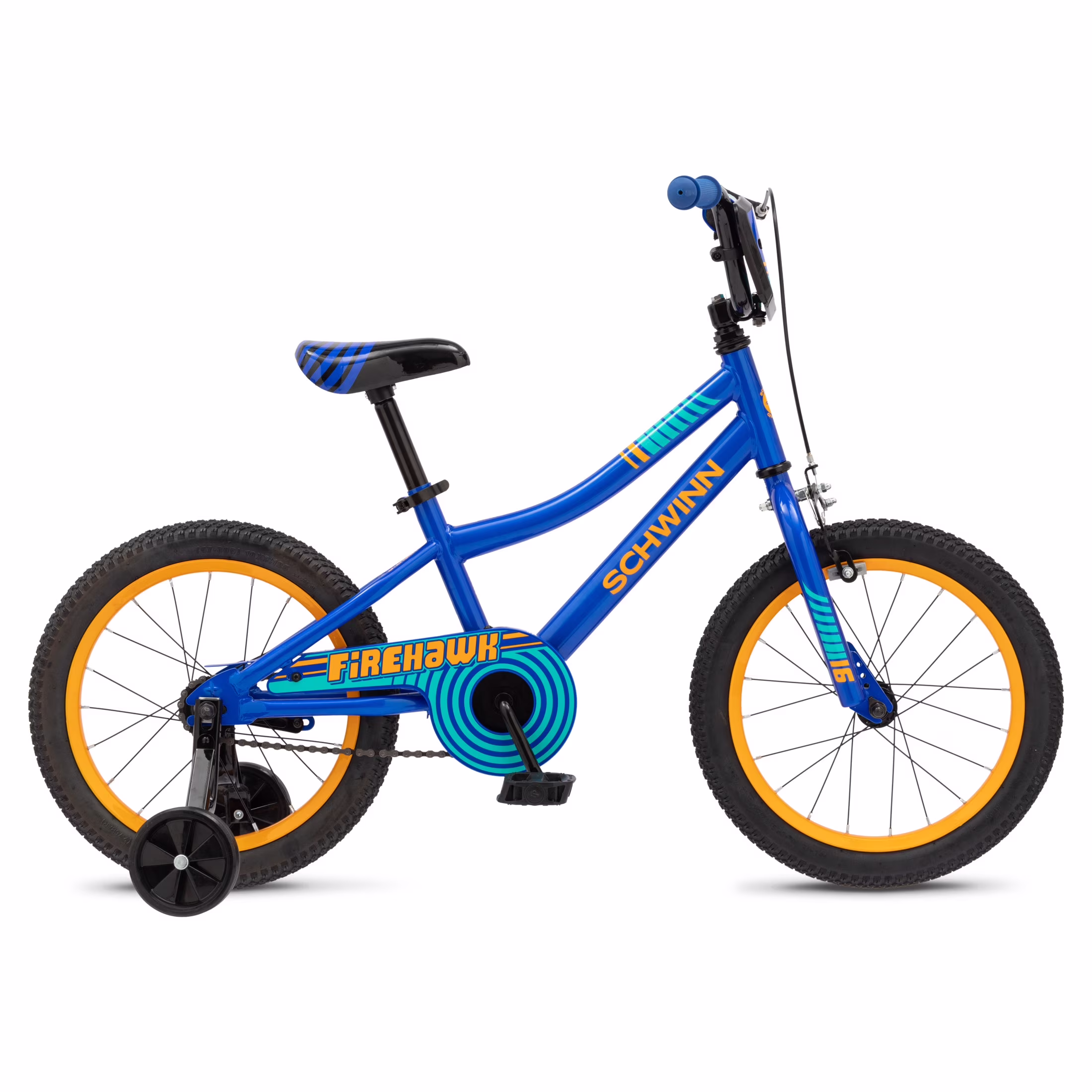 Schwinn Firehawk Kids Bike with Training Wheels, 16-Inch Wheels, Ages 3-7, Blue