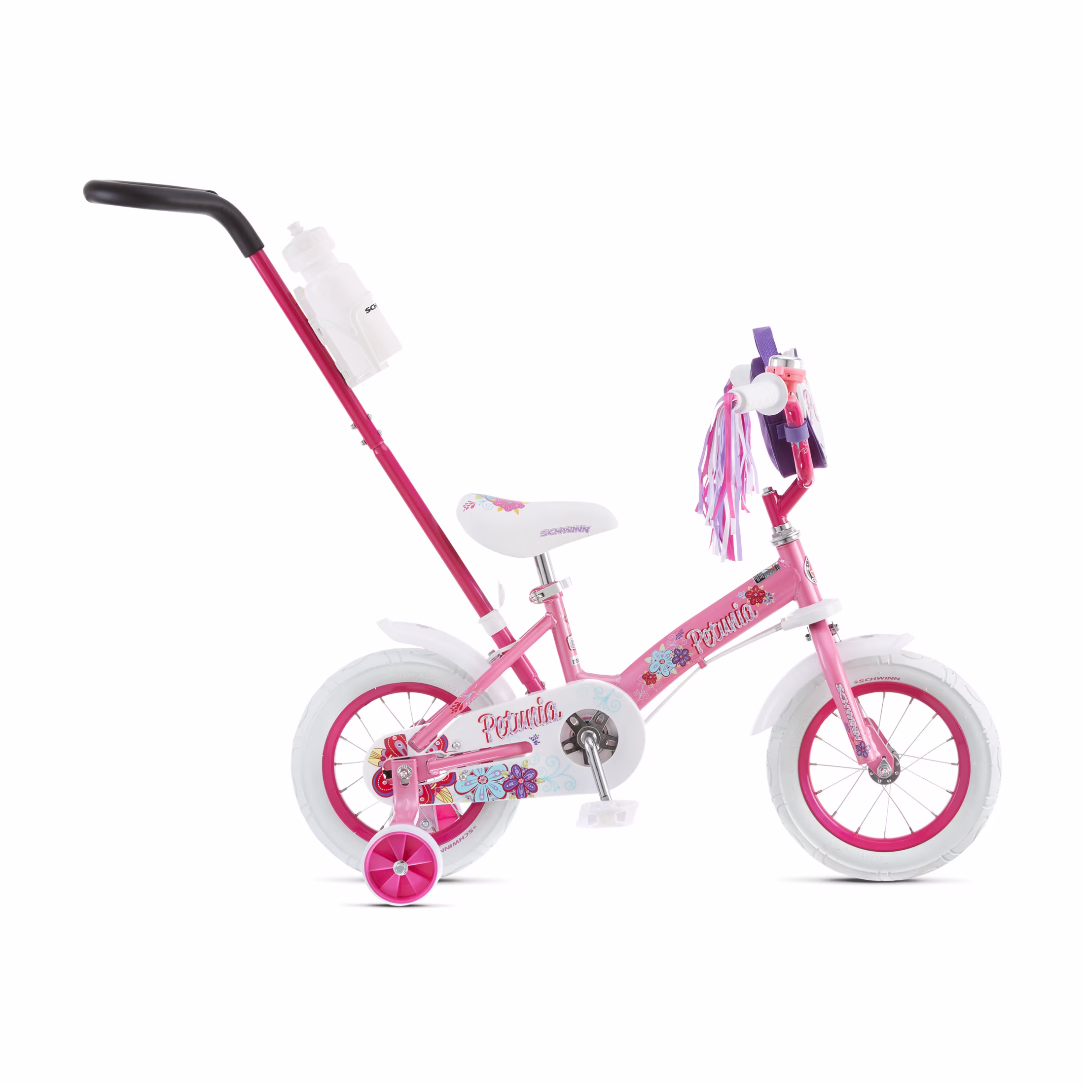 Schwinn Petunia Steerable Toddler Bike with Training Wheels, 12 Inch Wheel, Ages 2-4, Pink