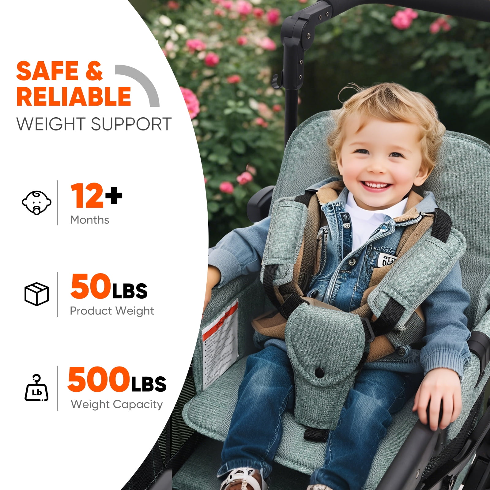 Sekey Wagon Stroller Luxury 4-in-1 Stroller Wagon with Convertible Seats, Adjustable Push Handles, Removable Canopy, Snack Tray & Cooler - Image 2