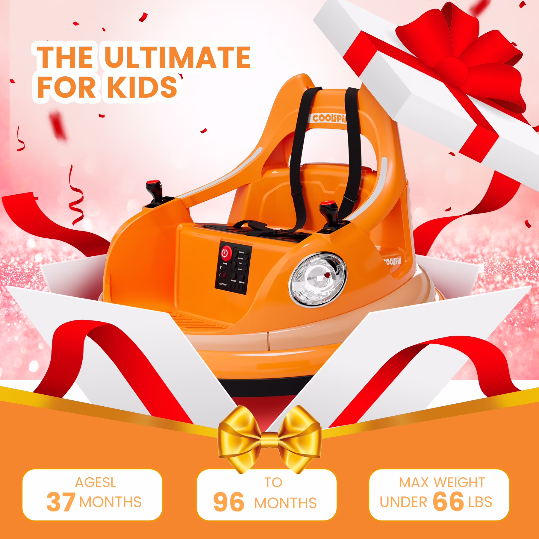 Shininglove 12V Remote Control Only Bumper Car for Kids Toddlers, Battery Powered Ride On Toy Car with Music, Flashing Lights, Gifts for 3-8 Year Old Boys Girls, Orange - Image 4