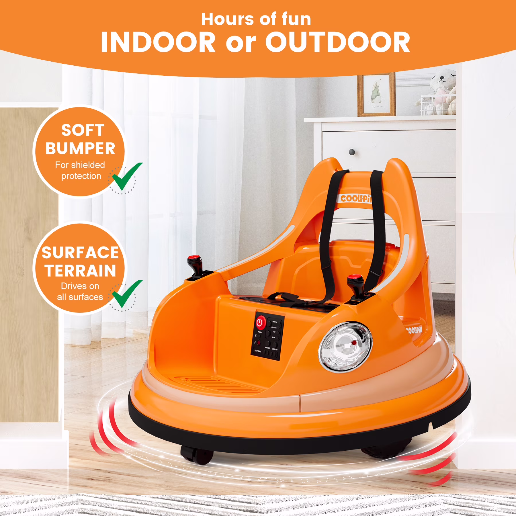 Shininglove 12V Remote Control Only Bumper Car for Kids Toddlers, Battery Powered Ride On Toy Car with Music, Flashing Lights, Gifts for 3-8 Year Old Boys Girls, Orange - Image 5