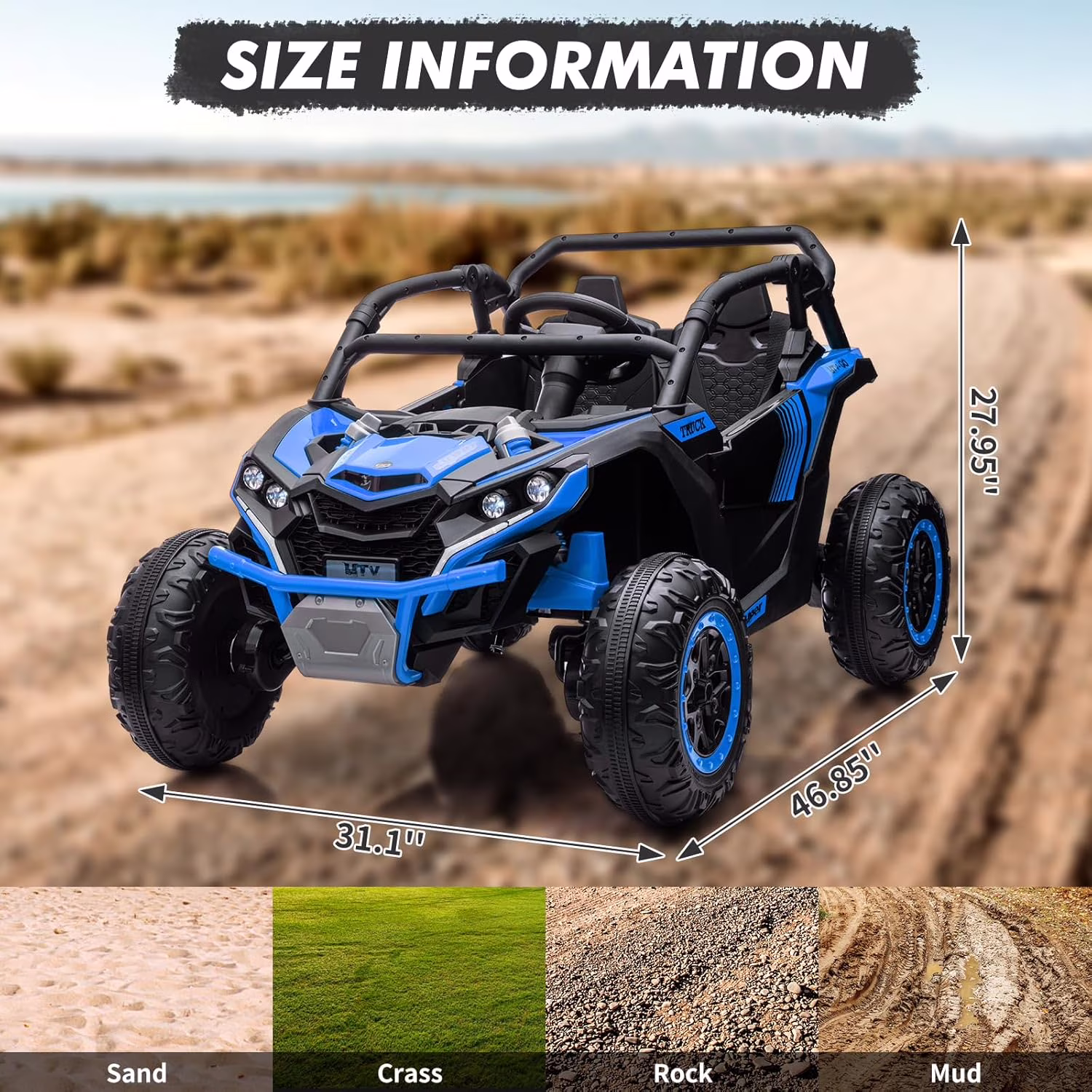 Shininglove 24V Ride on ATV or Kids, 2 Seater 4WD Powered ATV Car with Remote Control, LED Lights, 4 Shock Absorber, 3 Speeds, Horn, Music(Blue) - Image 2