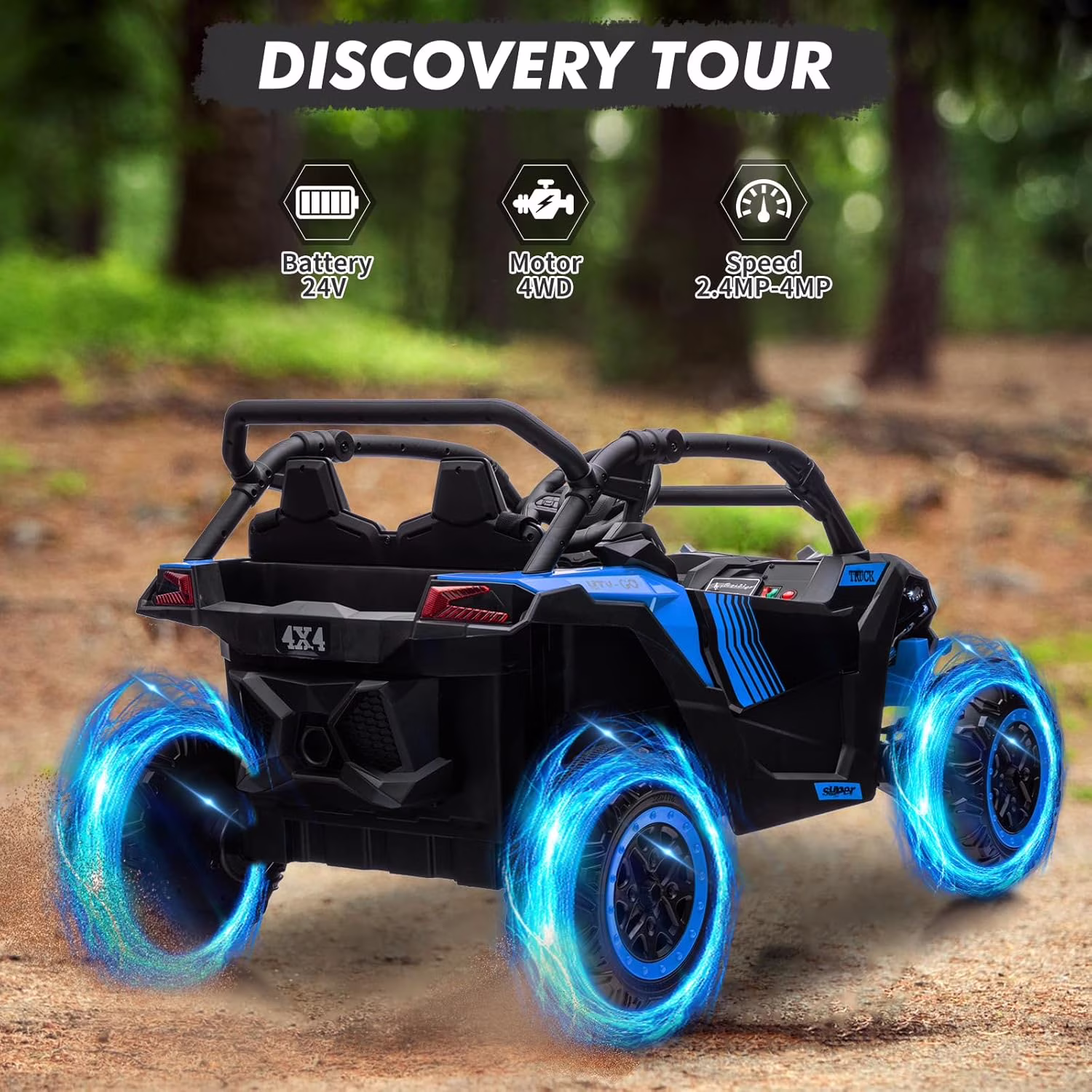 Shininglove 24V Ride on ATV or Kids, 2 Seater 4WD Powered ATV Car with Remote Control, LED Lights, 4 Shock Absorber, 3 Speeds, Horn, Music(Blue) - Image 5