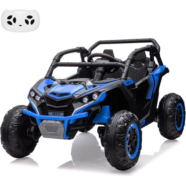 Shininglove 24V Ride on ATV or Kids, 2 Seater 4WD Powered ATV Car with Remote Control, LED Lights, 4 Shock Absorber, 3 Speeds, Horn, Music(Blue)
