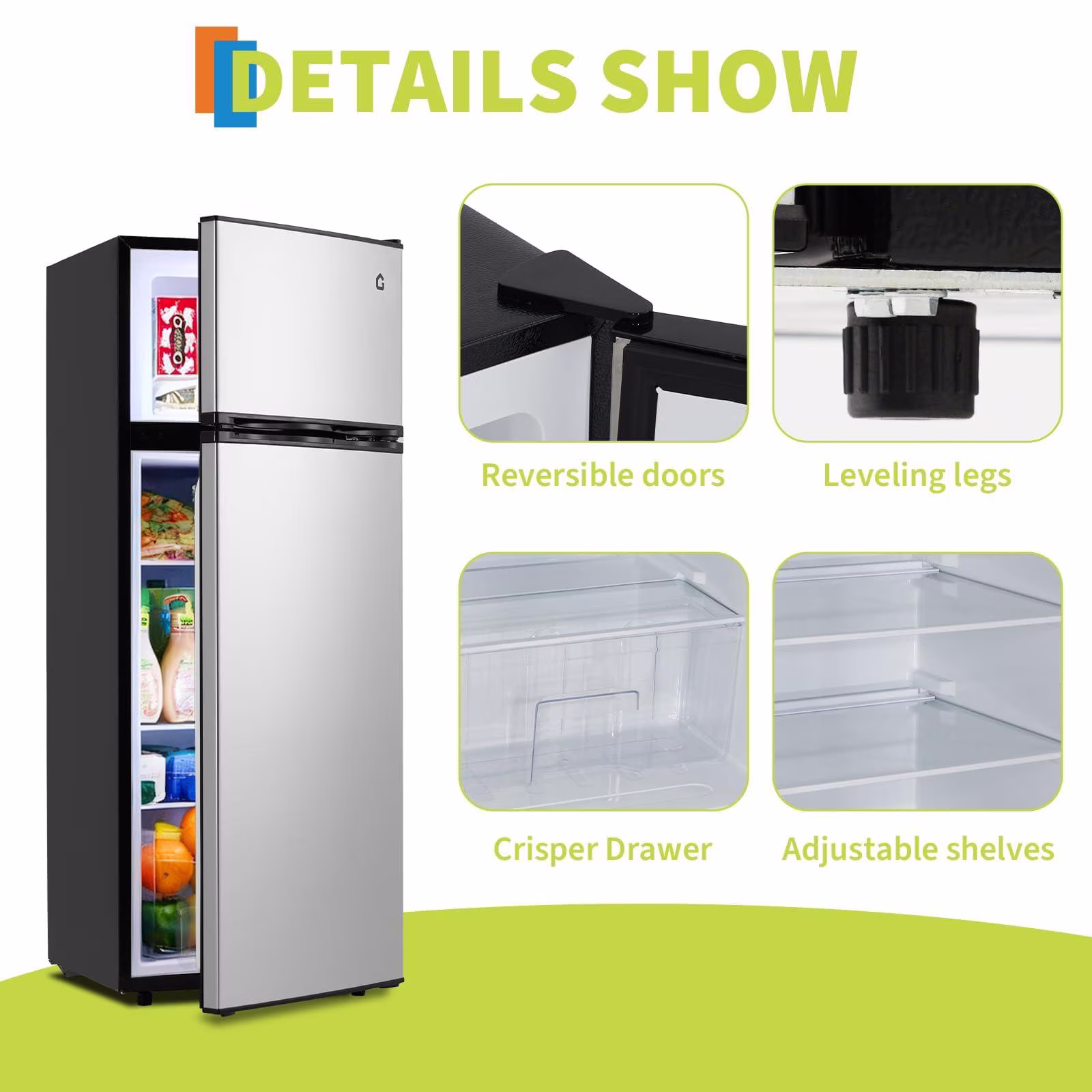 Silver 7.5 Cu.ft Two Door Compact Mini Refrigerator with Freezer - Image 2