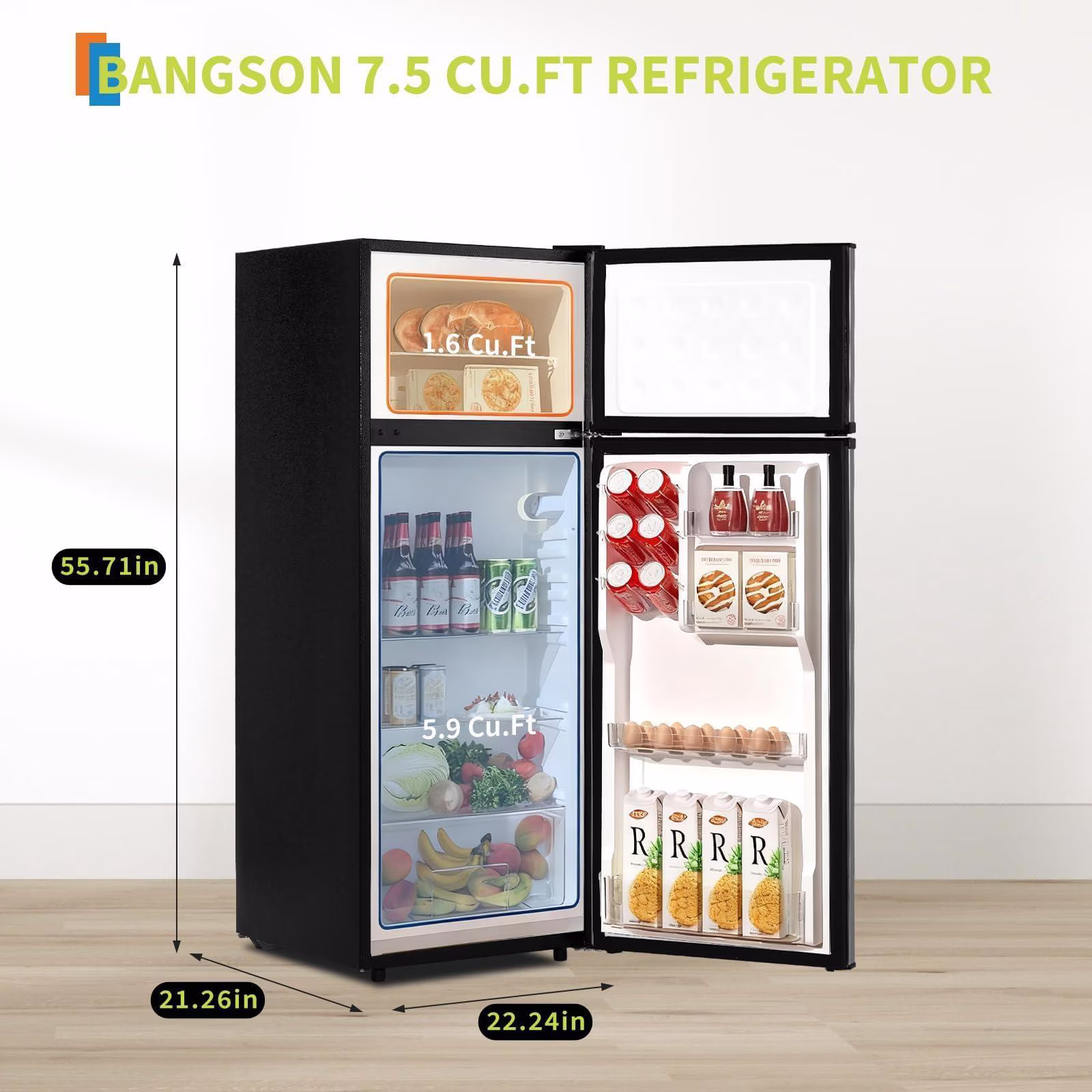 Silver 7.5 Cu.ft Two Door Compact Mini Refrigerator with Freezer - Image 5