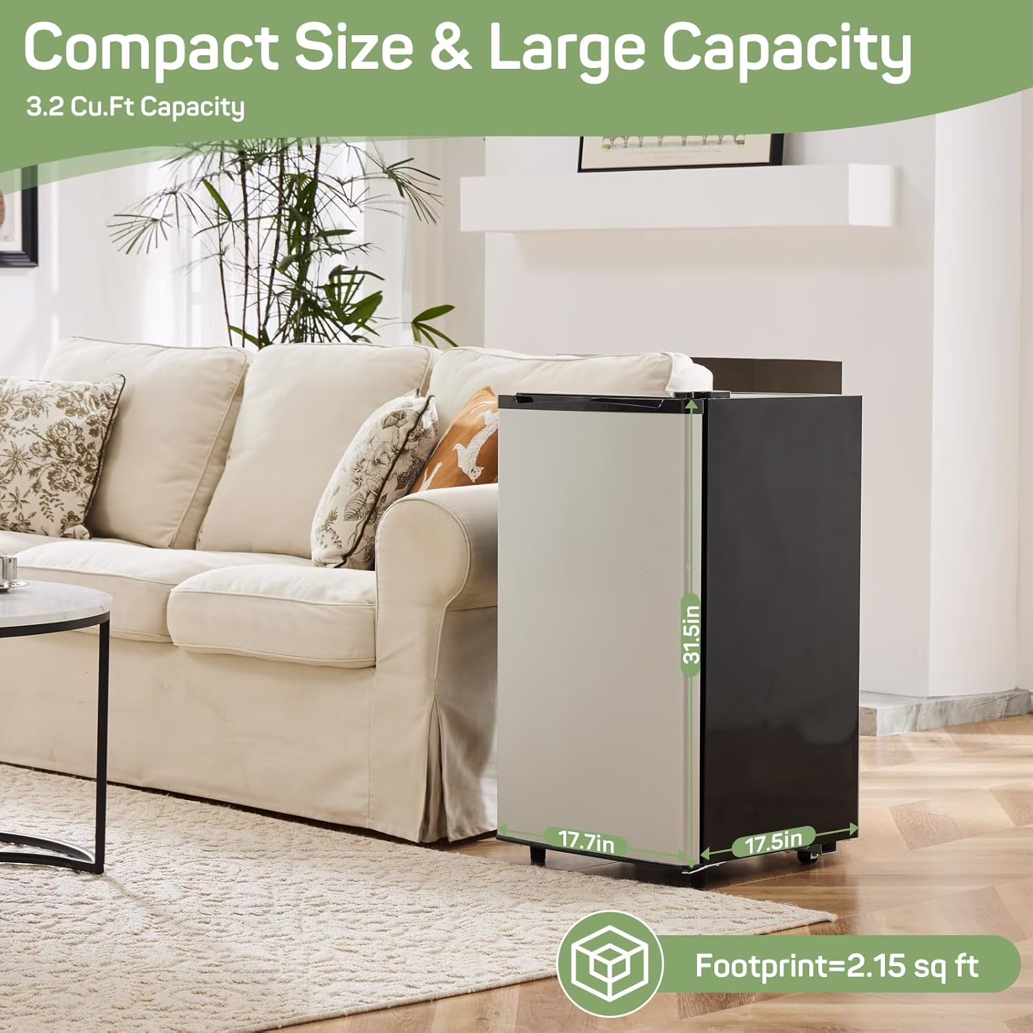Simenmax Mini Fridge for Bedroom 3.2 Cu.Ft Small Refrigerator with Freezer for Dorm Office, Compact Single Door Adjustable Thermostat Low Noise,Silver - Image 2