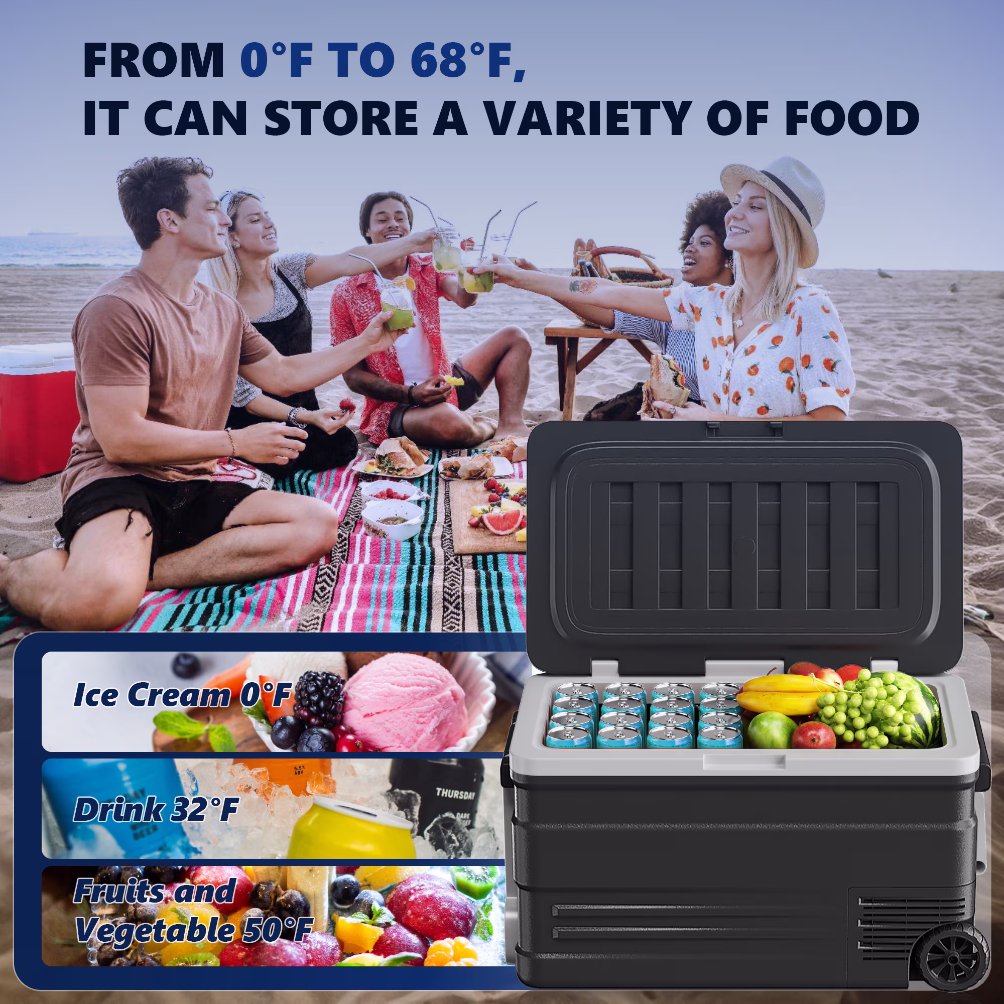 Simzlife 12 Volt Car Refrigerator, 80QT(75L) Portable RV Car Fridge with Wheels, 0℉~68℉, 12/24V DC & 110-240V AC, Black - Image 5
