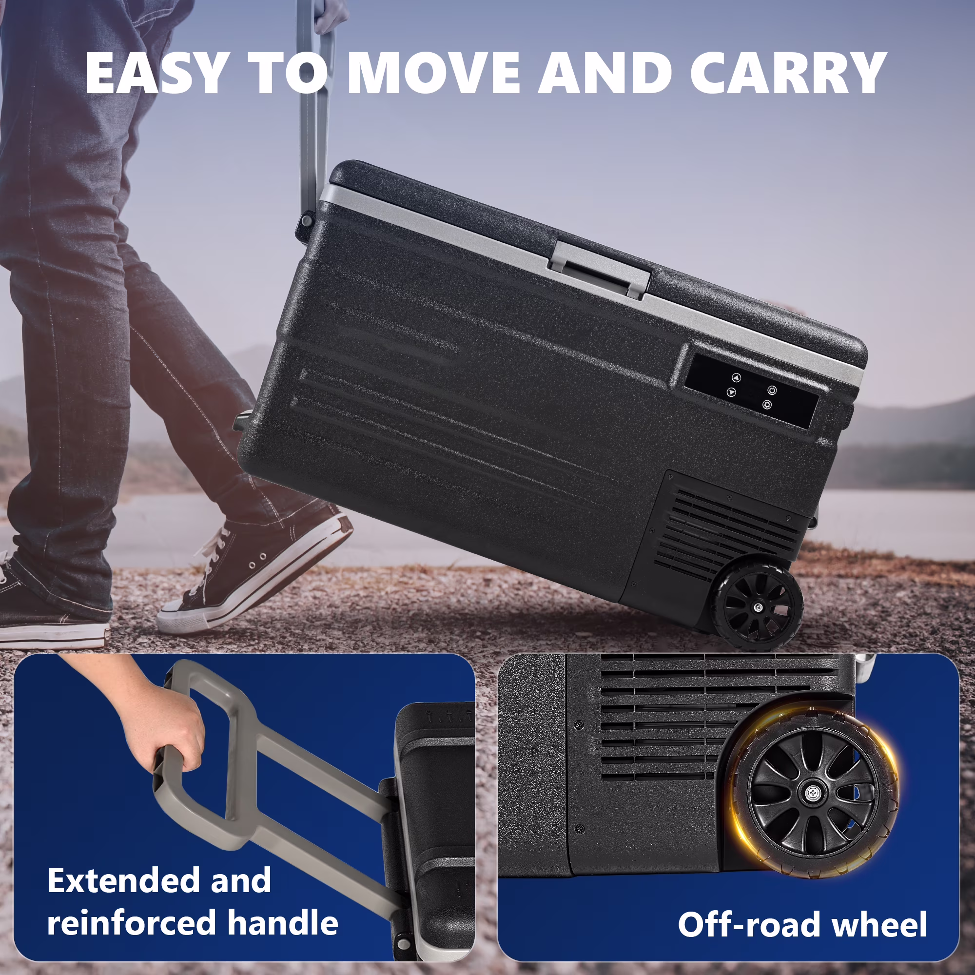 Simzlife 12 Volt Car Refrigerator, 80QT(75L) Portable RV Car Fridge with Wheels, 0℉~68℉, 12/24V DC & 110-240V AC, Black - Image 3
