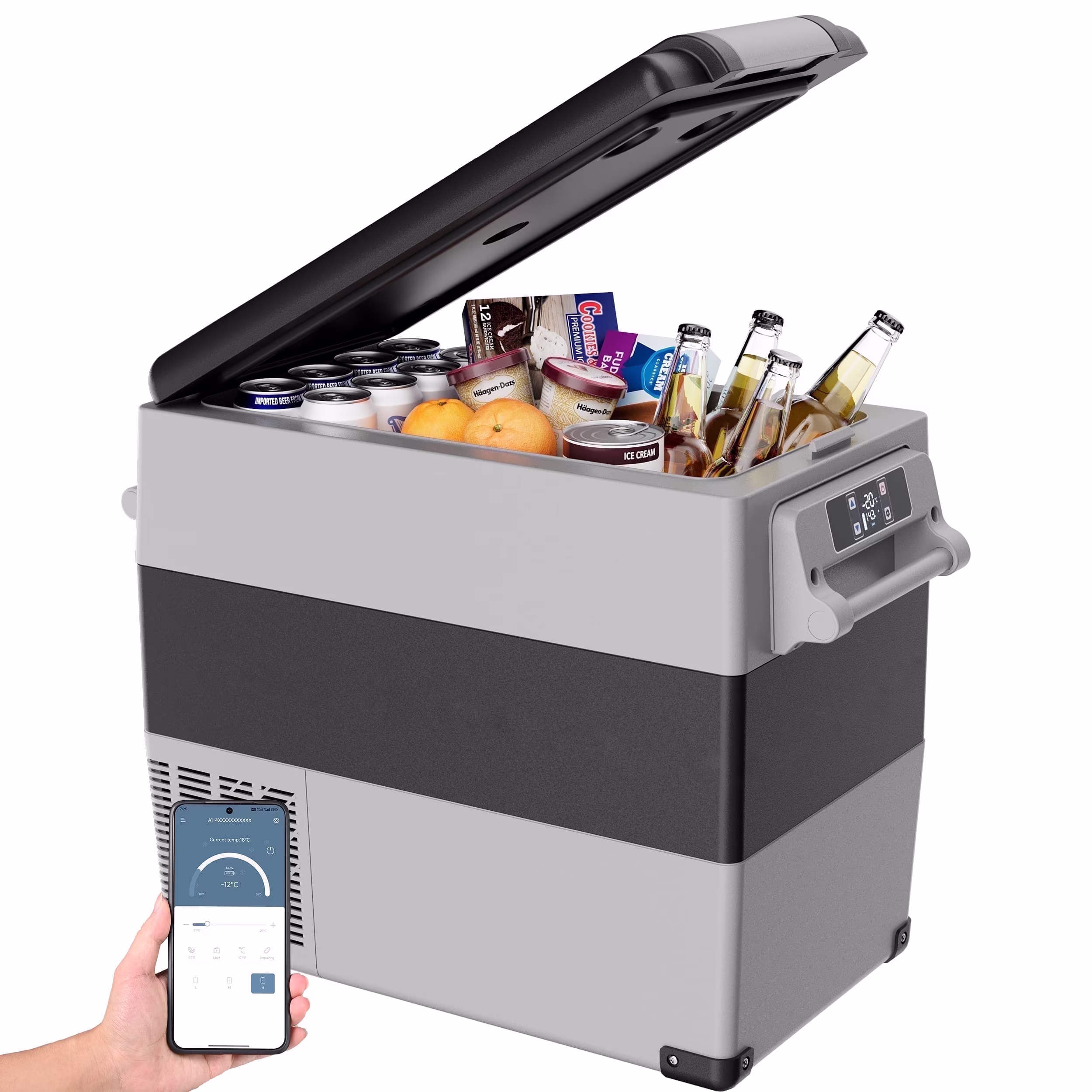 SIMZLIFE 12V Electric Car Refrigerator, 59QT RV Freezer Fridge, DC & AC - Home, Travel, Camping, Outdoor - Gray, 36.8 lb