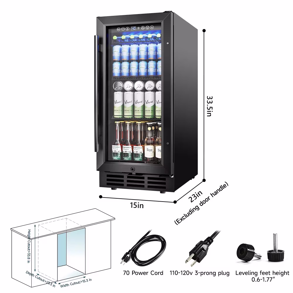 Simzlife 15" Beverage Refrigerator, Under Counter Beer Fridge for Soda, Water, Wine for Kitchen, Bar or Office,Black - Image 2