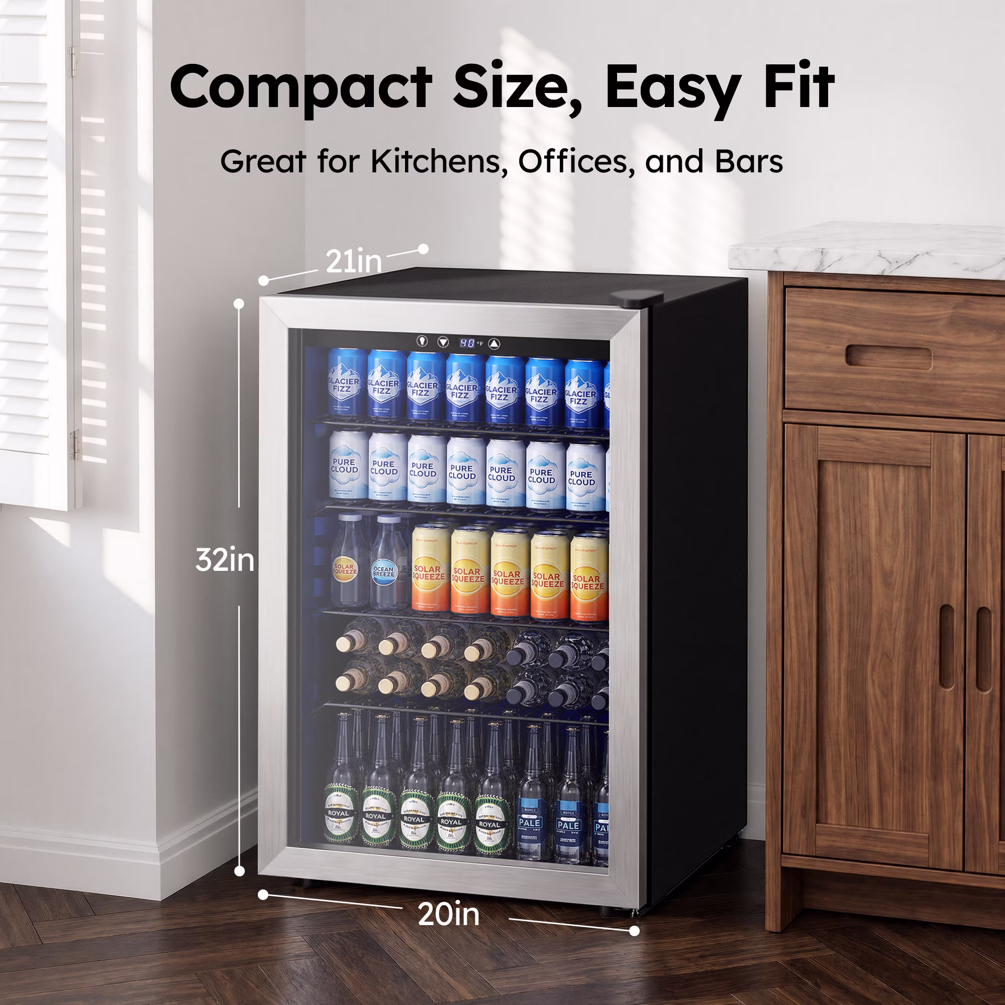 Simzlife 150 Can Beverage Refrigerator Cooler, 4.5 Cu.Ft Drink Fridge for Soda Wine Beer, Adjustable Temperature Control for Home Office,Silver - Image 4