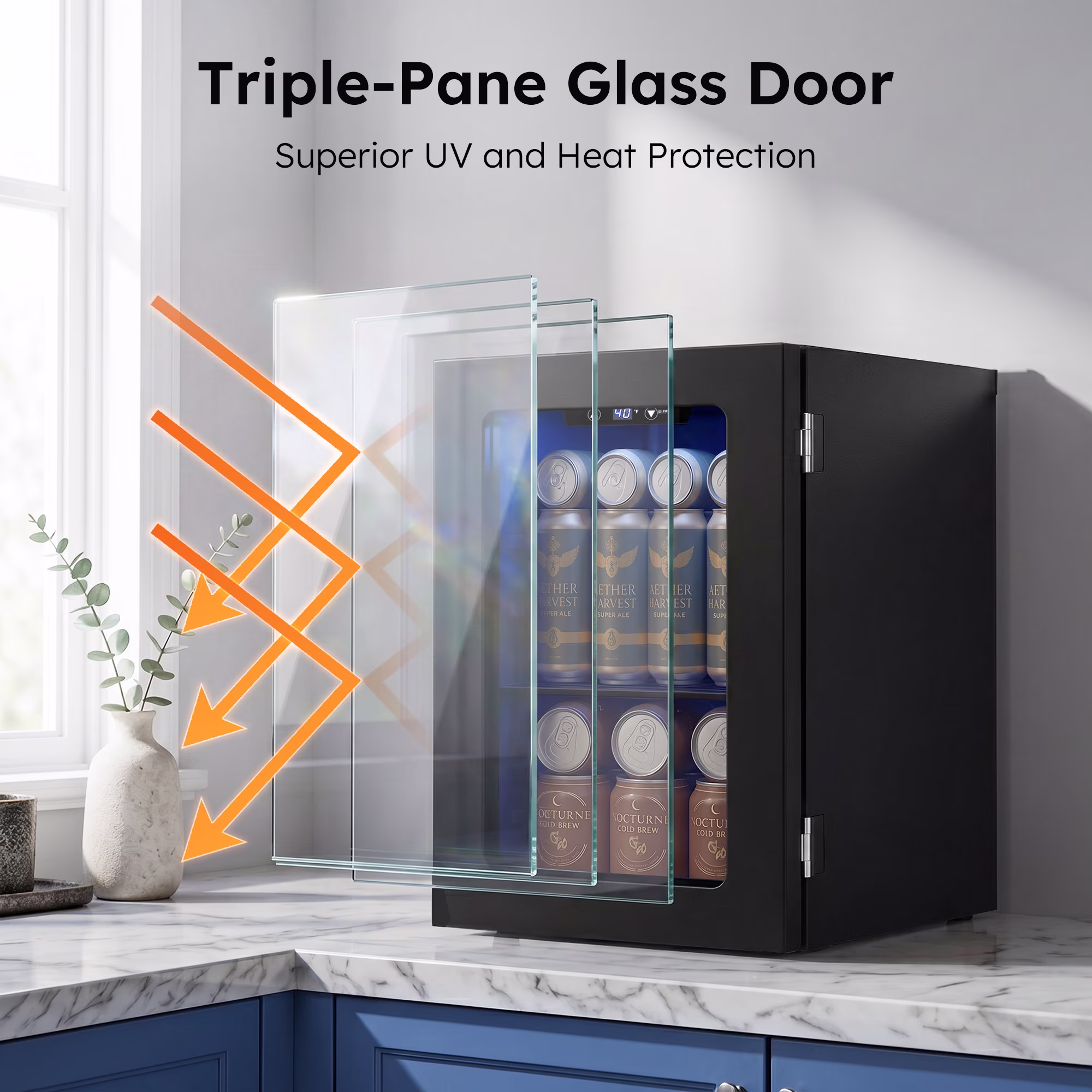 Simzlife 24 Can LED Display Mini Fridge, Wine Cooler with Glass Door, Mini Beverage Refrigerator for Bedroom, Dorm, Nightstand,Home & Office/,Black - Image 4