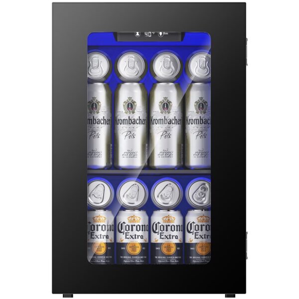 Simzlife 24 Can LED Display Mini Fridge, Wine Cooler with Glass Door, Mini Beverage Refrigerator for Bedroom, Dorm, Nightstand,Home & Office/,Black