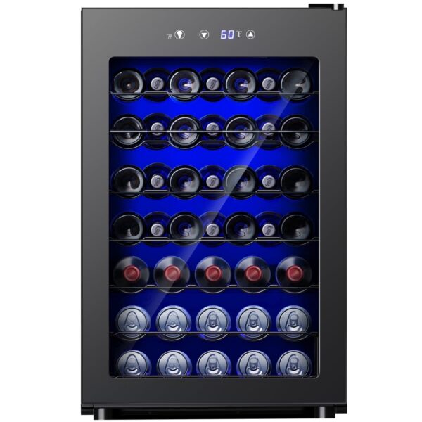 Simzlife 45 Bottles Wine Cooler Refrigerator,Built-in Wine Fridge with Stainless Steel Glass Door, for Home Bar, Kitchen, or Office