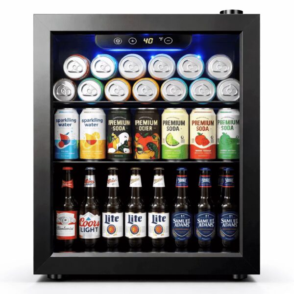 Simzlife 68 Can Beverage Refrigerator, 1.9 Cu.ft Beverage Cooler with Glass Door, Mini Fridge for Home/Office/Bar,Black