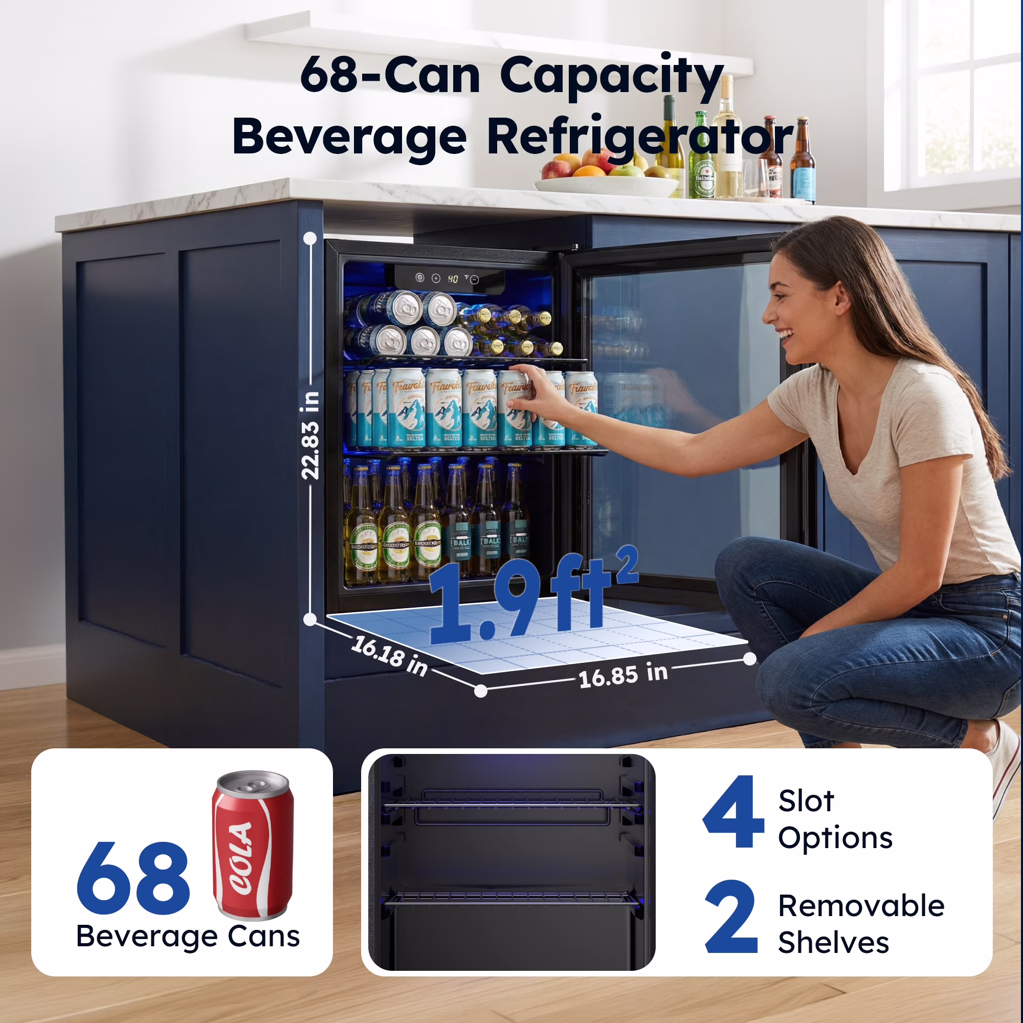 Simzlife 68 Can Beverage Refrigerator, 1.9 Cu.ft Beverage Cooler with Glass Door, Mini Fridge for Home/Office/Bar,Black - Image 5